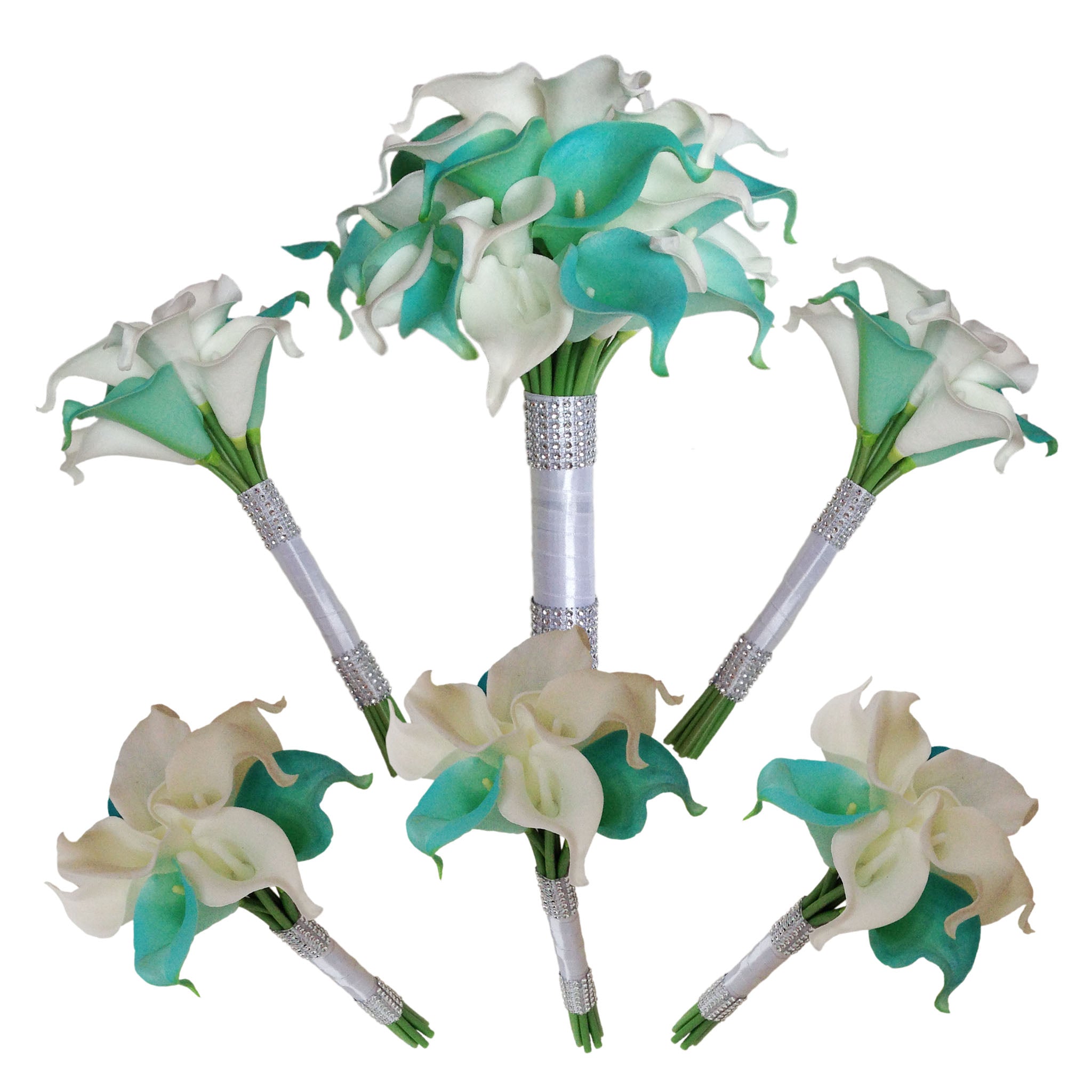 Wedding Bridal Bouquet Package Pool Blue and White Calla Lily Bouquet