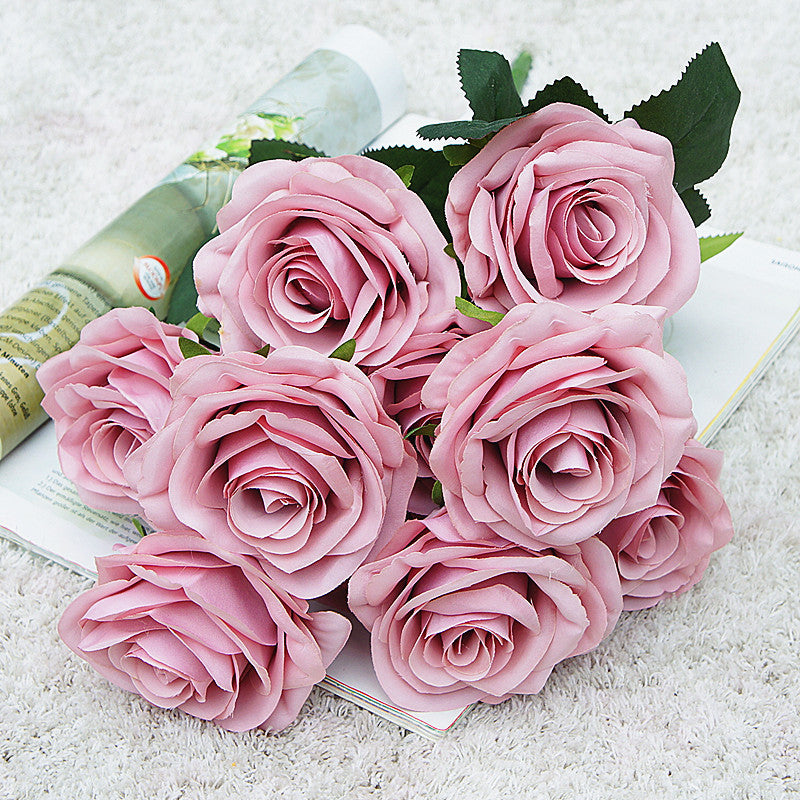 Rose Gold Mauve White Pink Silk Rose Bouquet Fake Flowers