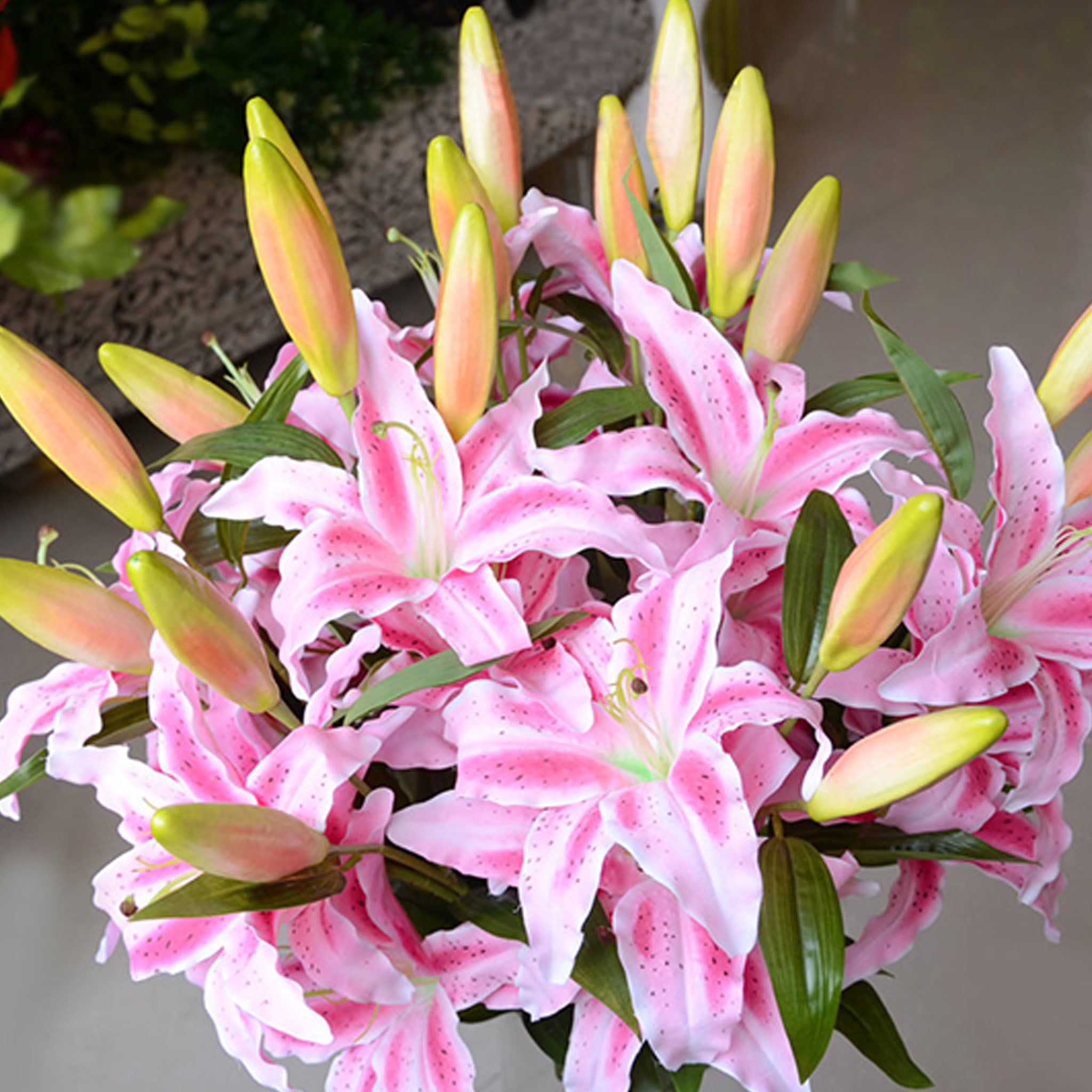Artificial Flowers Pink White Tiger Lilies for Wedding Bouquet Centerpieces