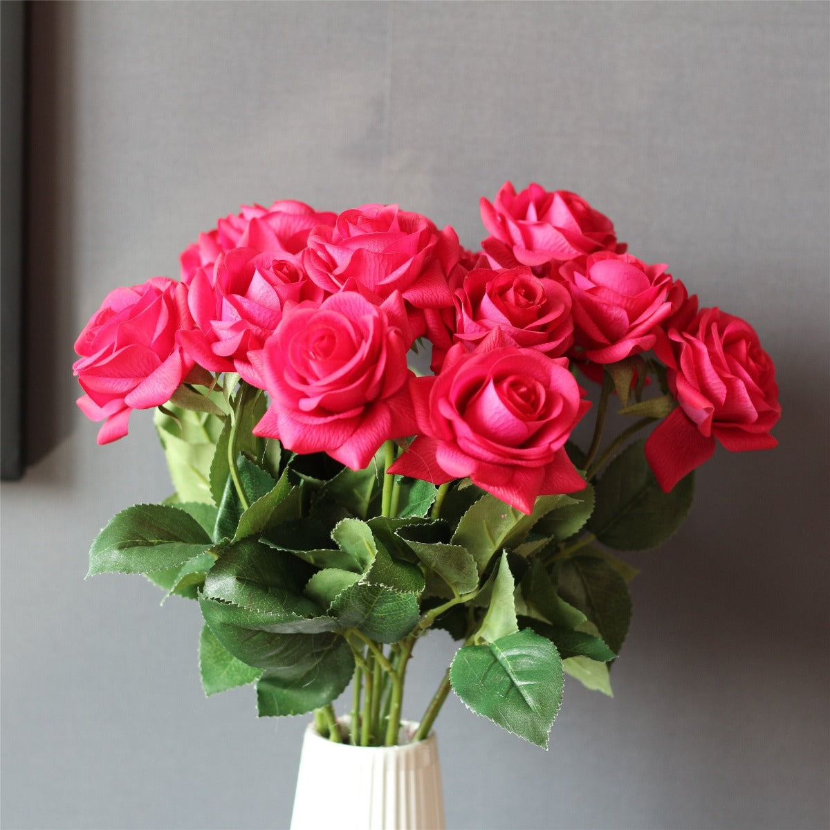 Fuchsia Real Touch Roses for Table Decor 10pcs