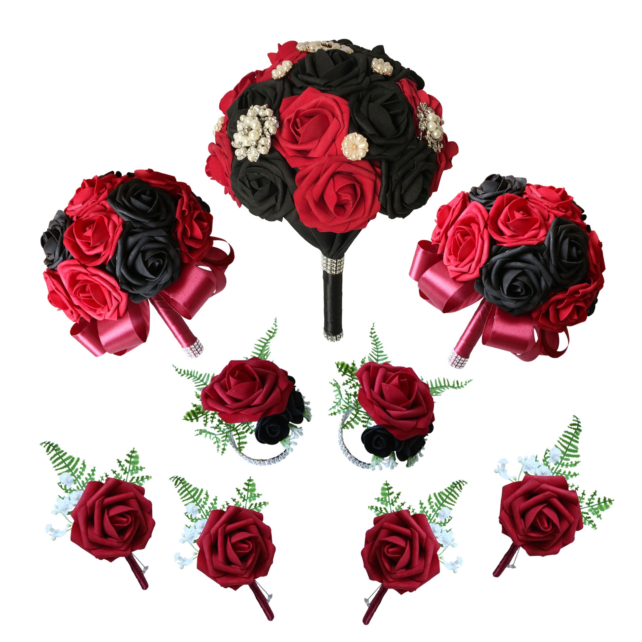 Dark Red White Black Roses Artificial Flower Bouquet