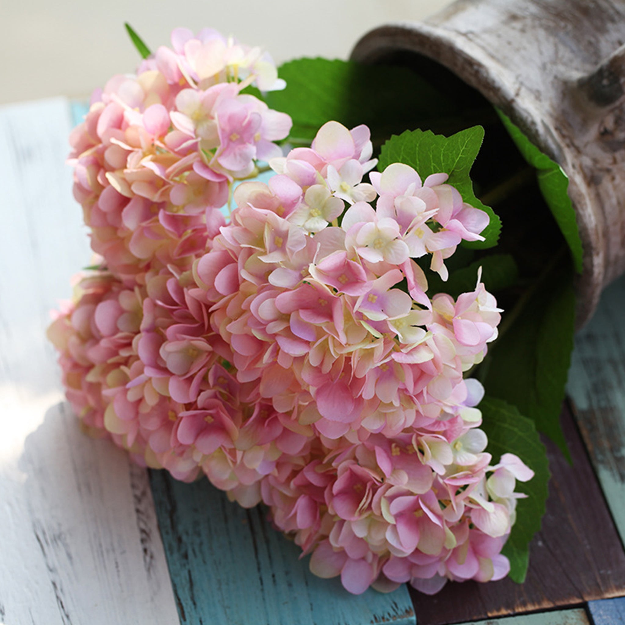 Fake Hydrangea Bush White Blue Teal Spa