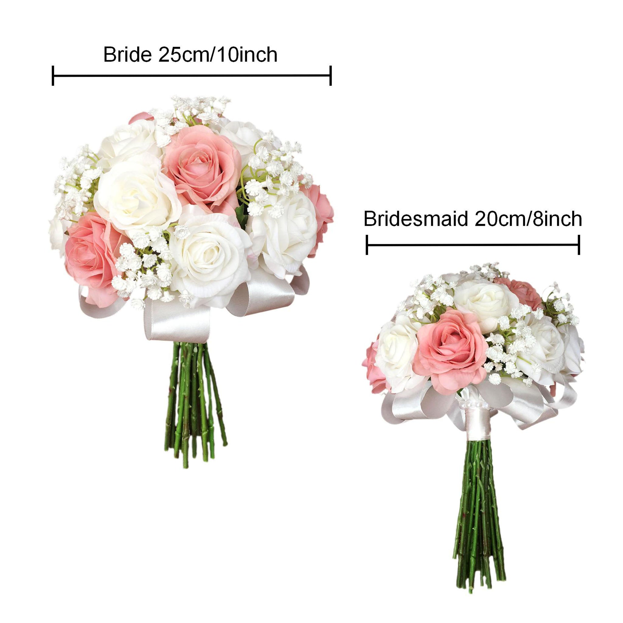 Dusty Rose and White Wedding Bouquet with Babysreahth