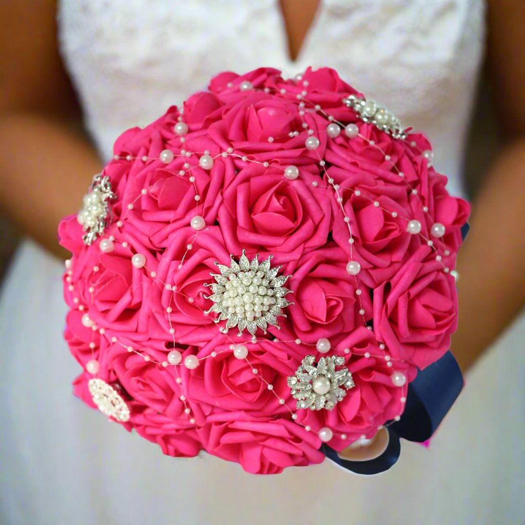 Bridal Hot Pink Bouquets Sets Corsages and Boutonnieres