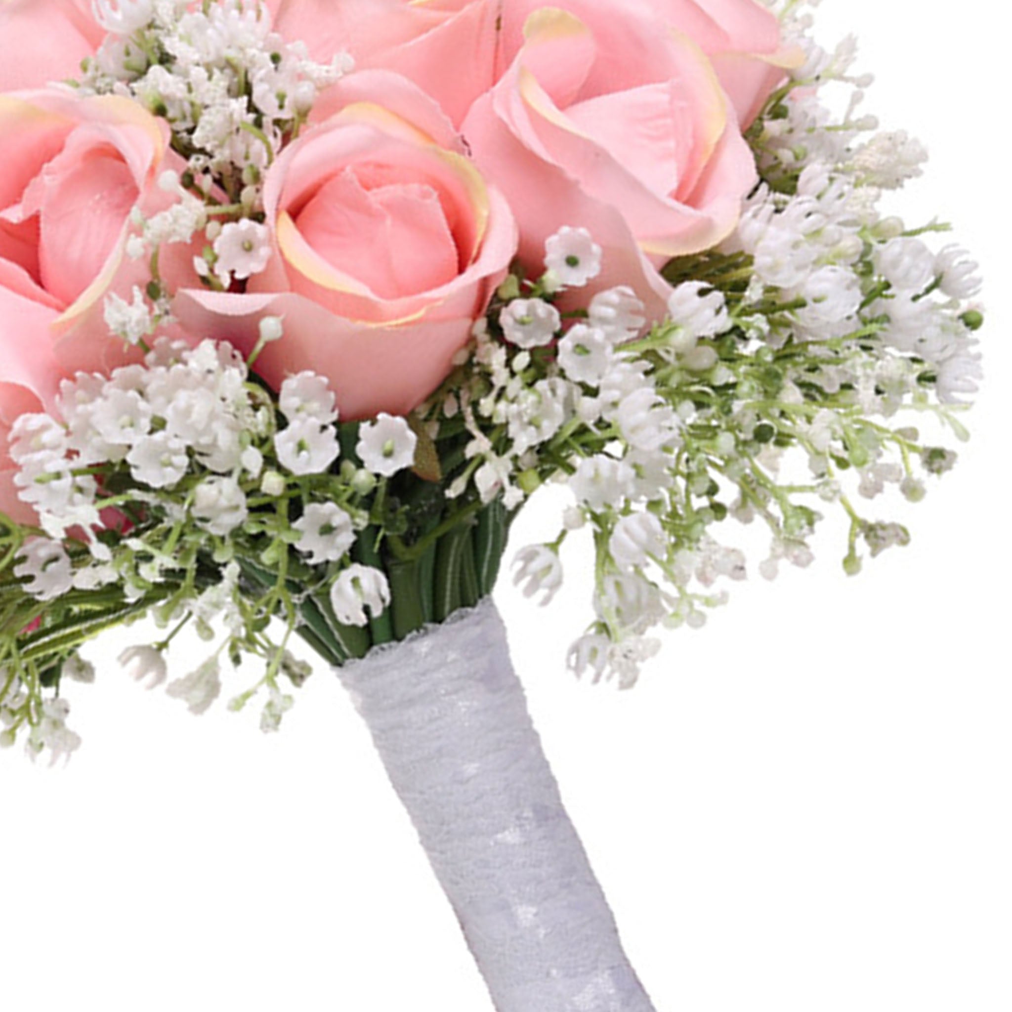 Spring Rustic Wedding Bouquet Silk Roses Pink Babysbreath Bouquet