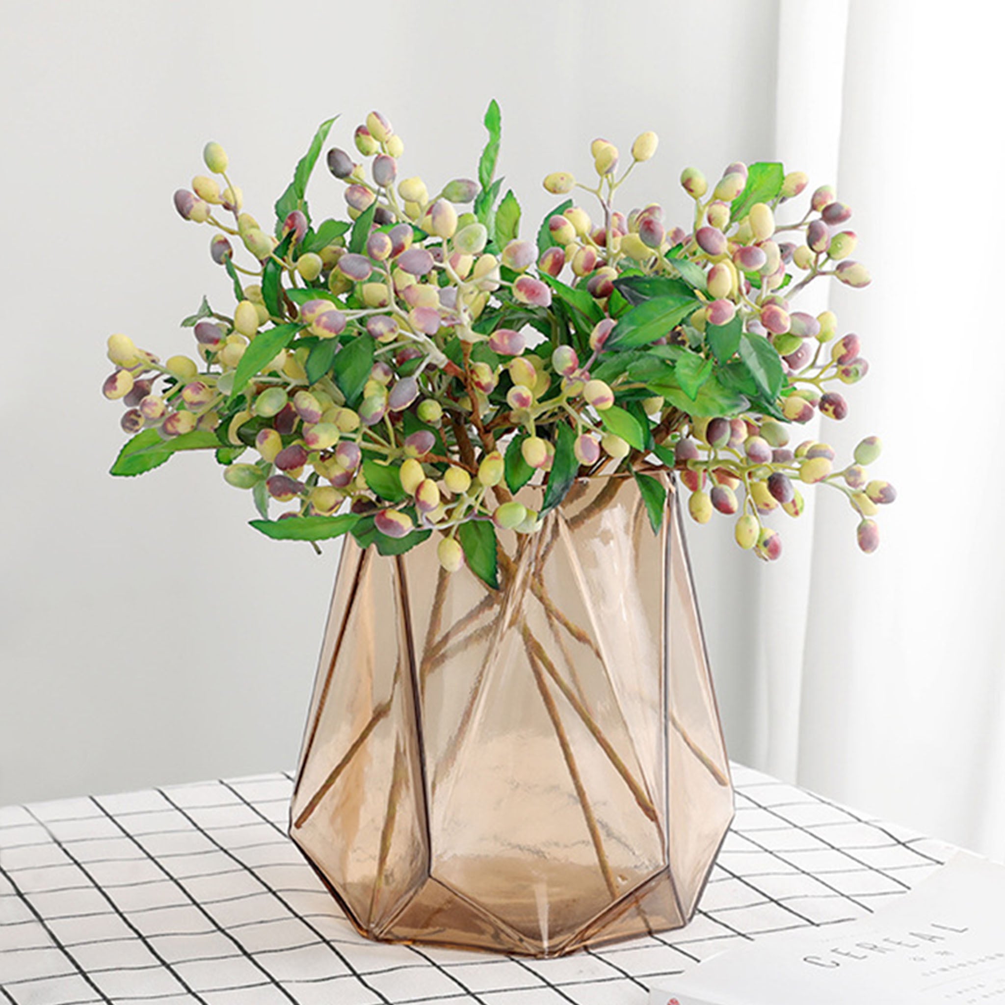Faux Olive Berry Branch Blueberries with Leaves