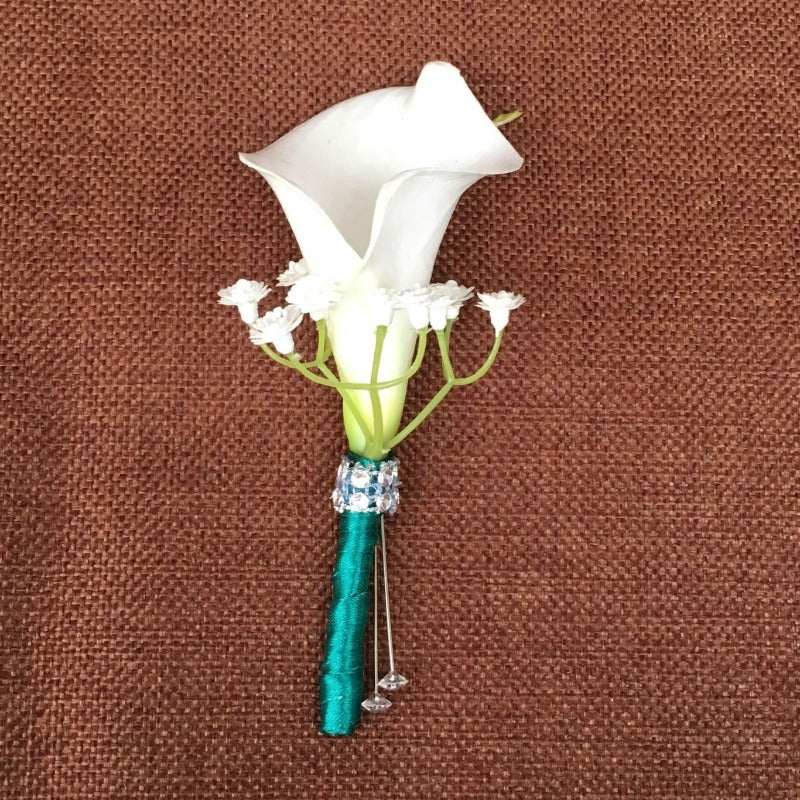 Groom Boutonniere for Wedding White Calla Lily Corsage