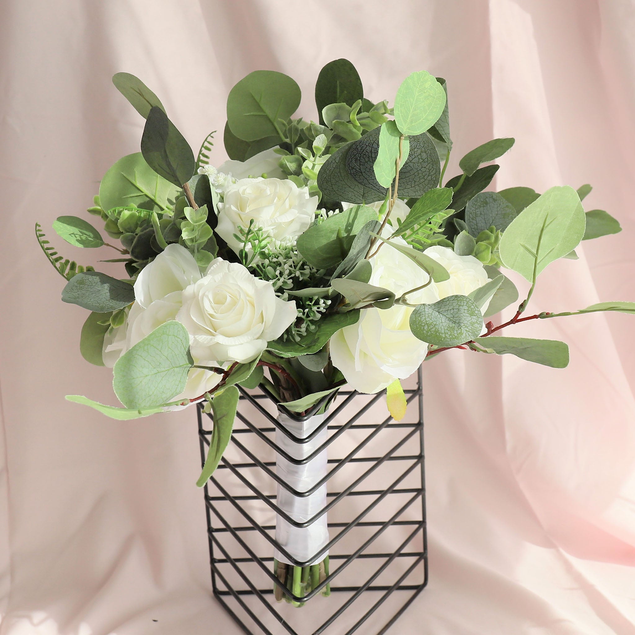 Rustic Bridal Bouquet Faux Greenery Eucalyptus Ivory Roses