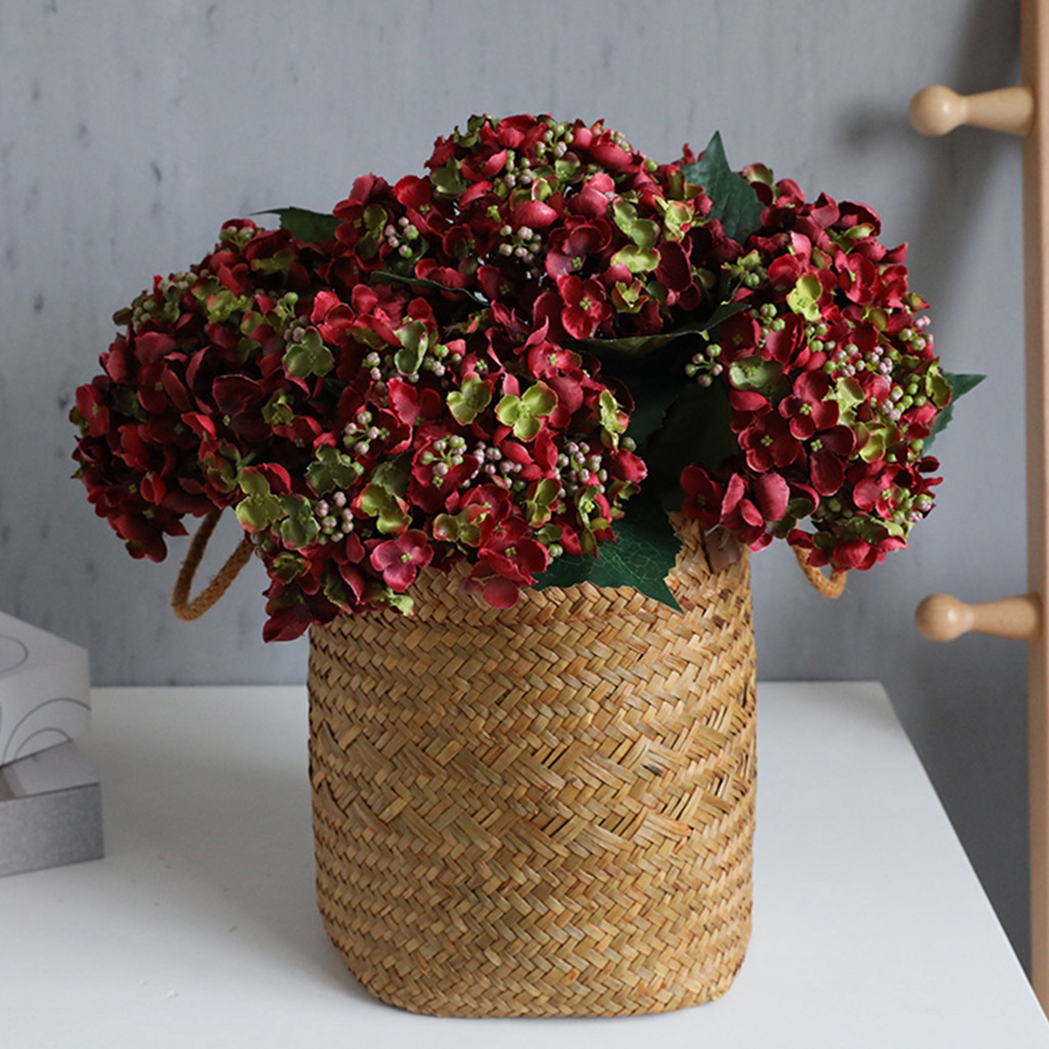Artificial Hydranage Seeded Hydrangea Bush Red