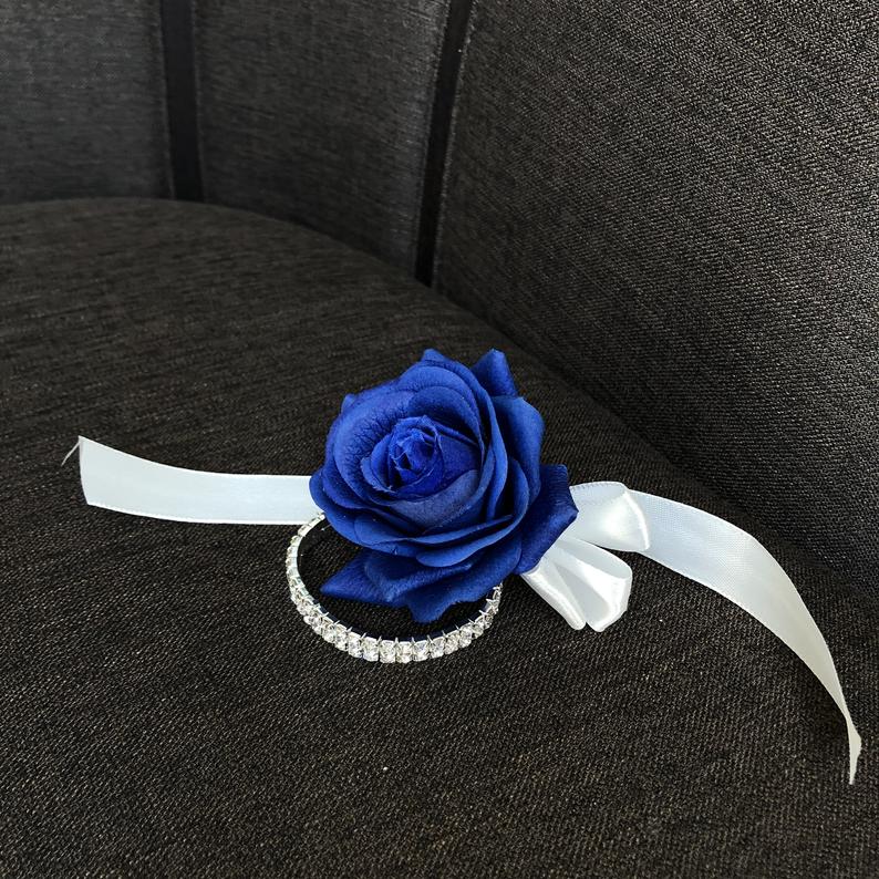 Corsage and Boutonniere Set Royal Blue Rose Fake Flower