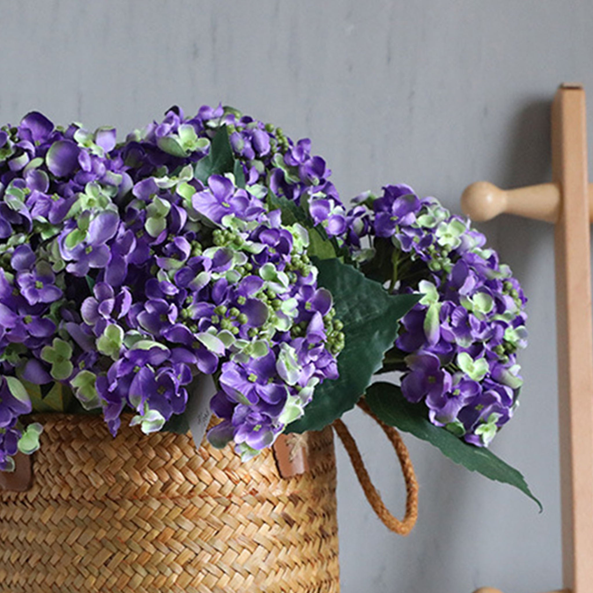 Dark Purple Hydrangea Artificial Flowers 5 Blooms