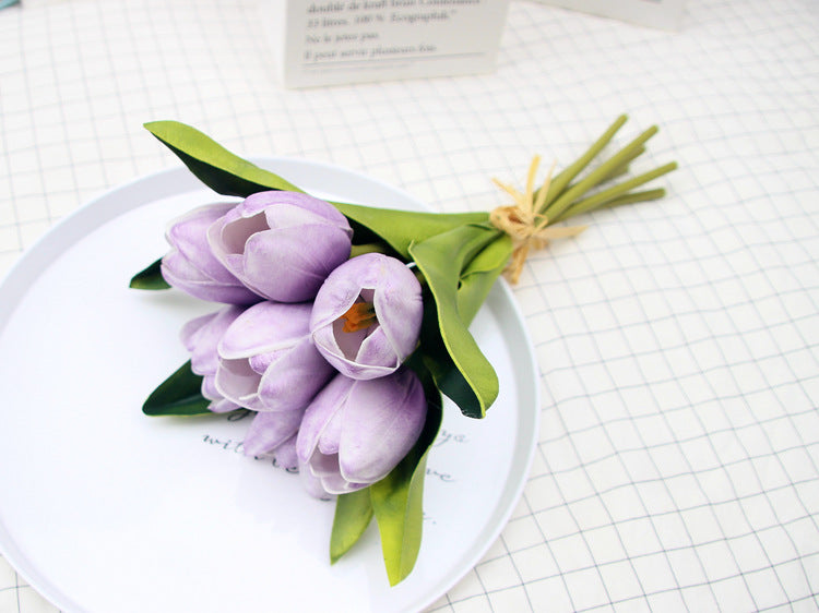 Natural Touch Tulips White Yellow Orange Plum Tulip Bouquet