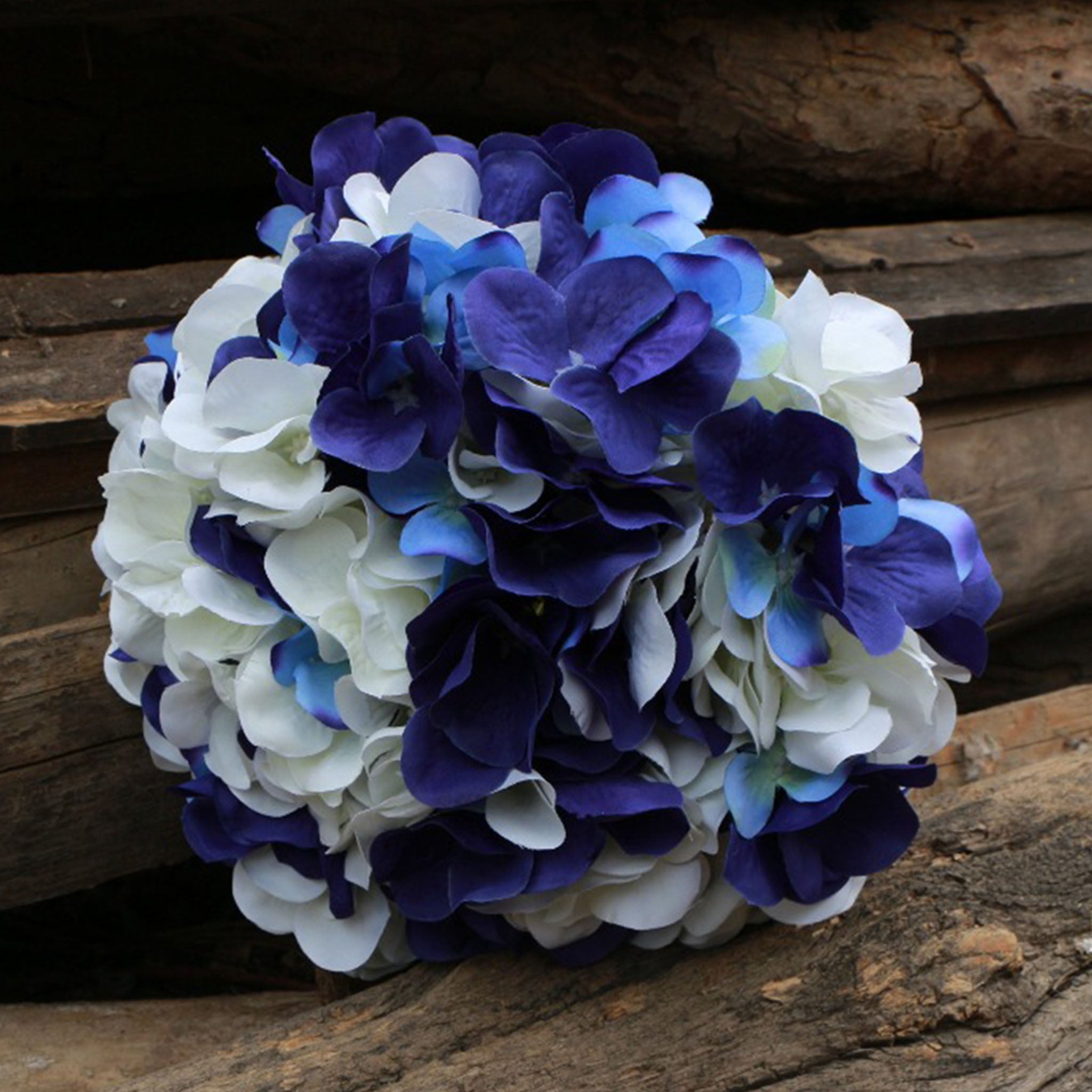 Navy Blue and White Hydrange Bouquet Artificial Wedding Flowers
