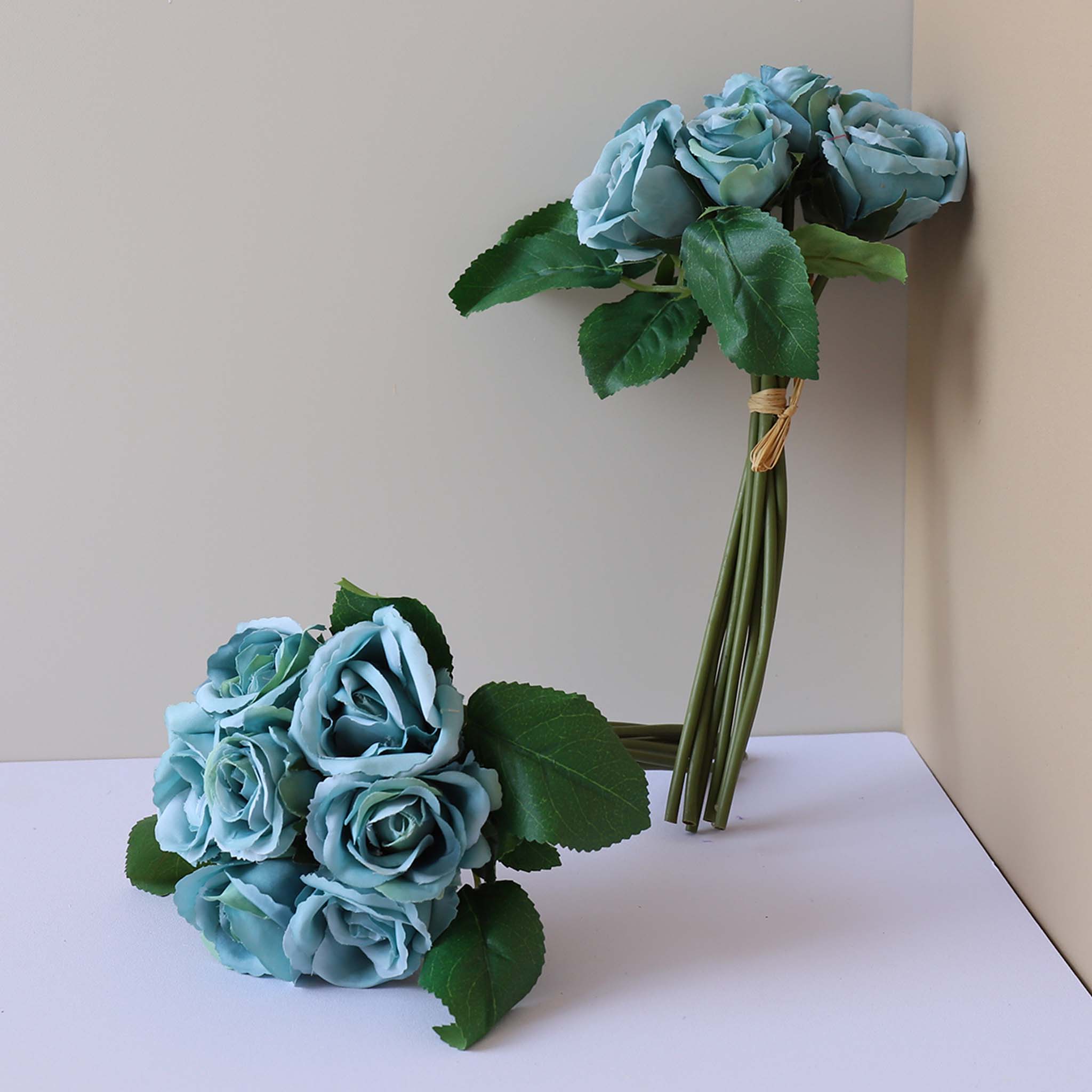 Fall Wedding Flowers Silk Rose Bouquet Vintage Colors For diy Crafts Gray Blue Bouquet