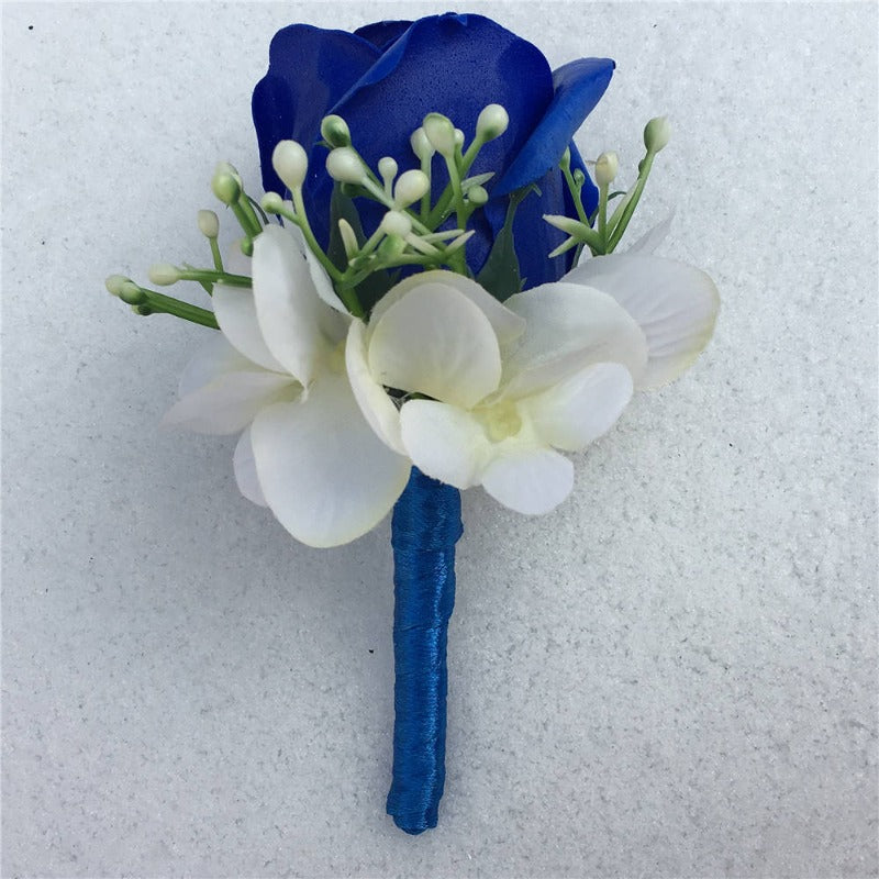 Corsage and Boutonniere in Blue Artificial Rose Bud