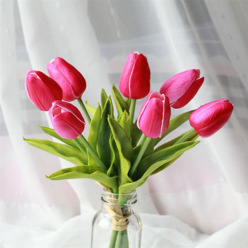Hot Pink Flowers Artificial Real Touch Tulips