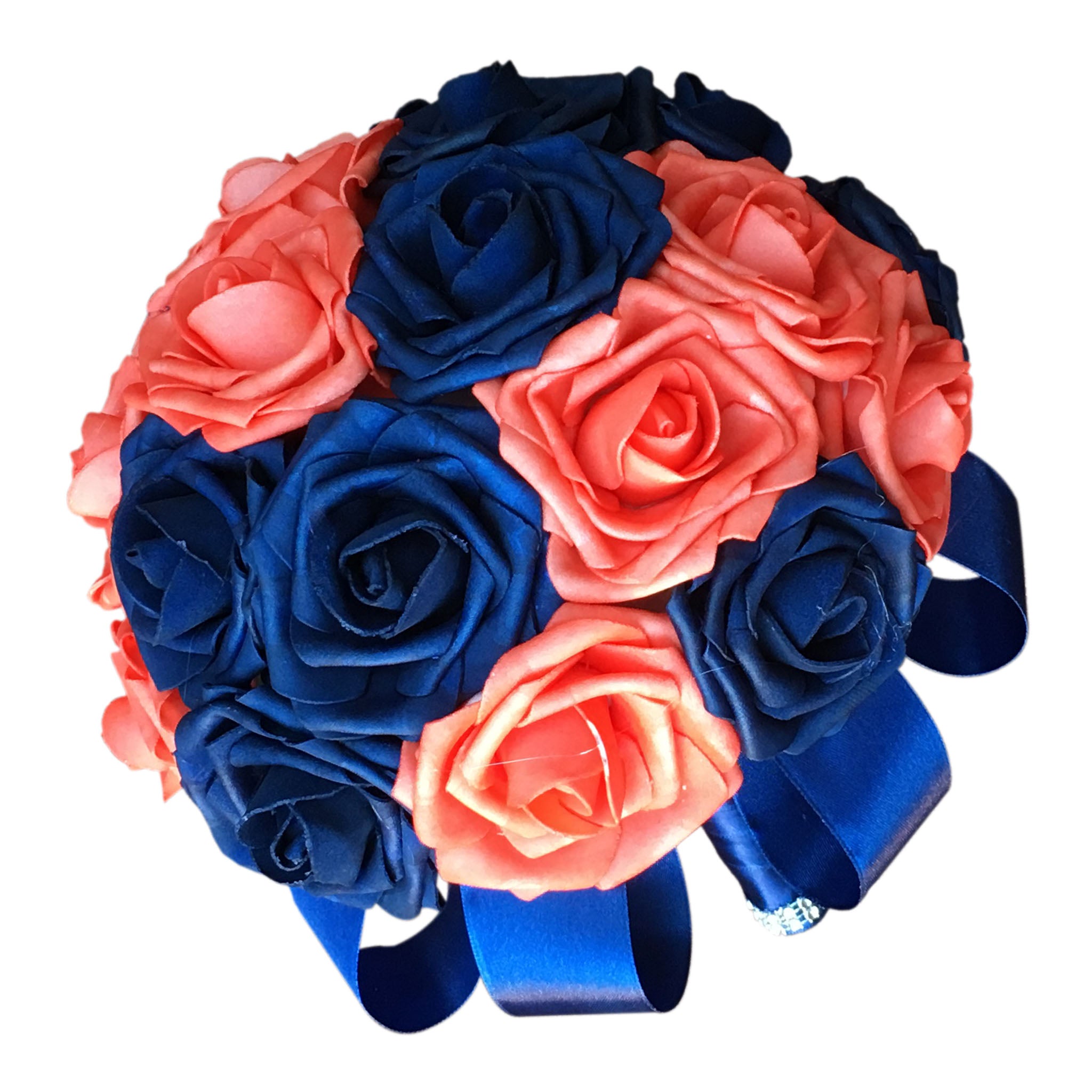 Royal Blue Coral Bridal Flowers Wedding Bouquet