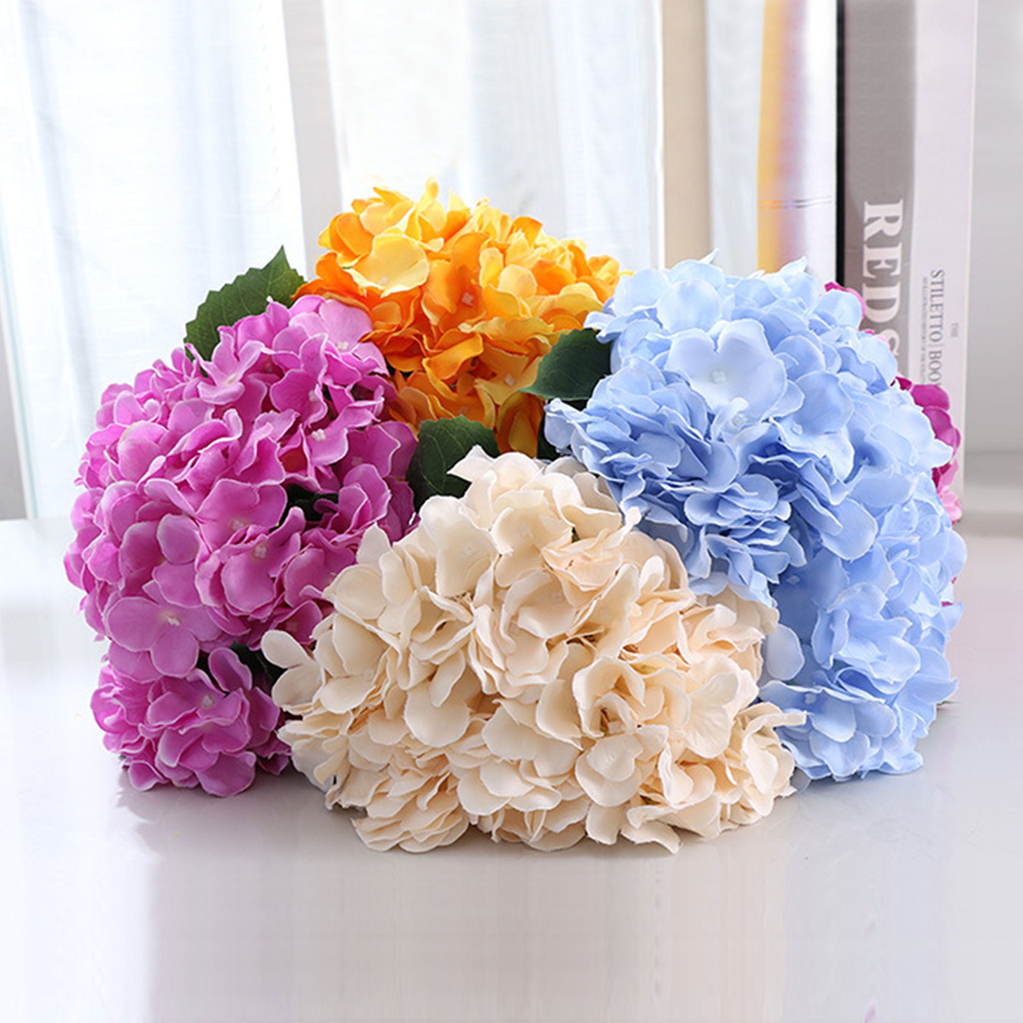 Small Artificial Hydrangea Bunch Blue White Pink Yellow