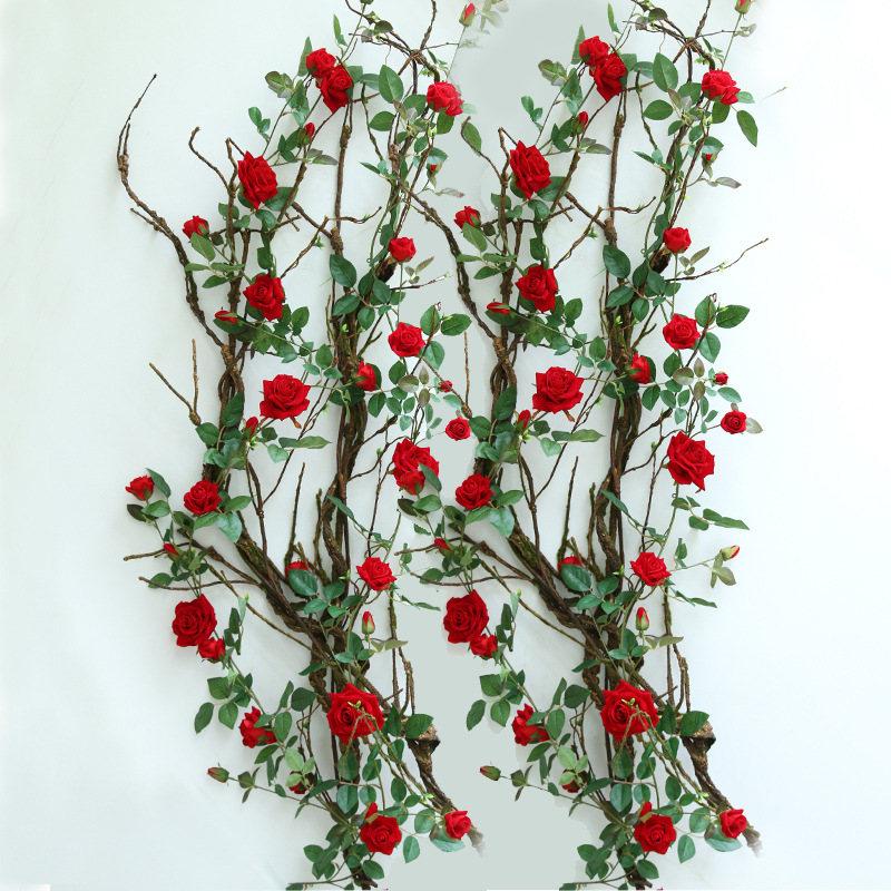 Artificial Flower Vines Red Roses Hanging Plants