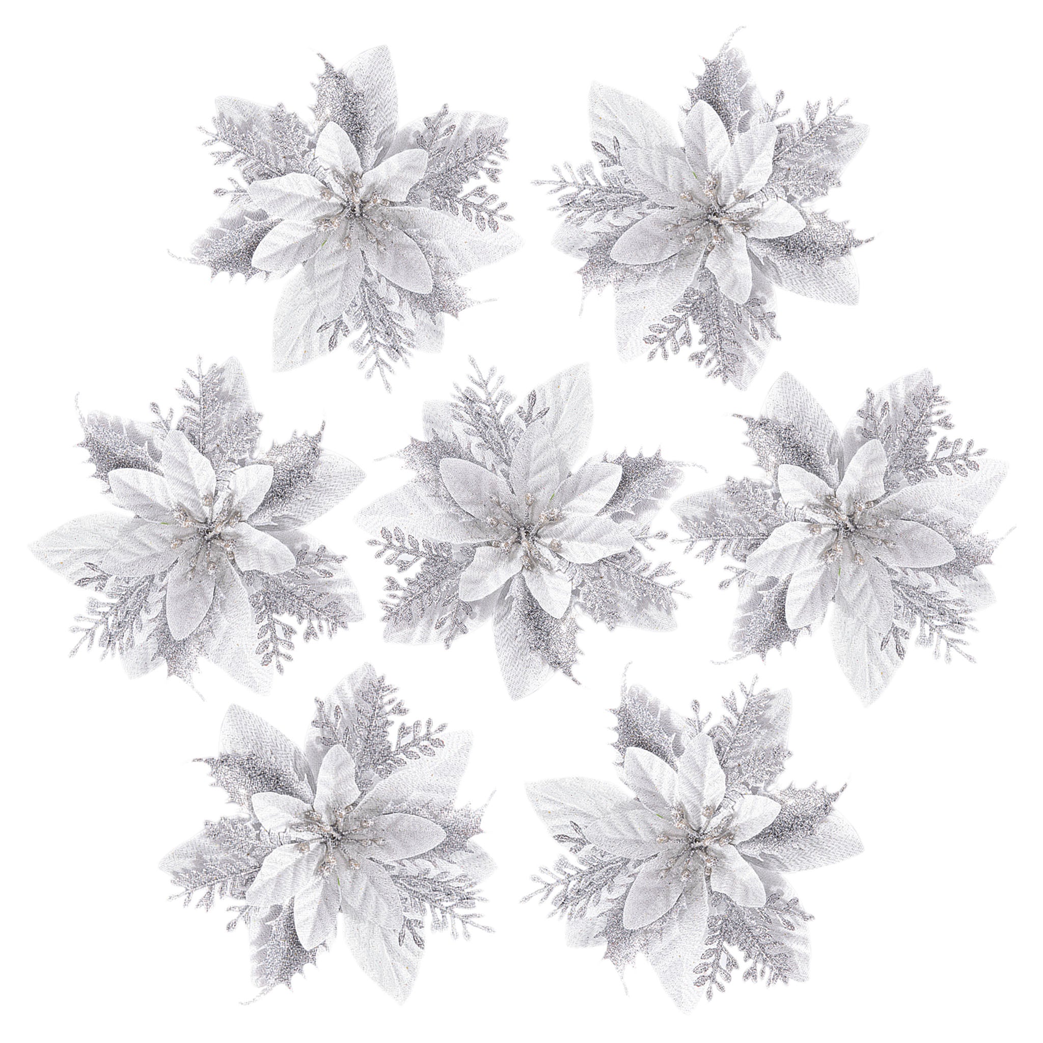 Christmas Flowers Artificial Poinsettia Glitter Decorations Xmas Tree Ornaments