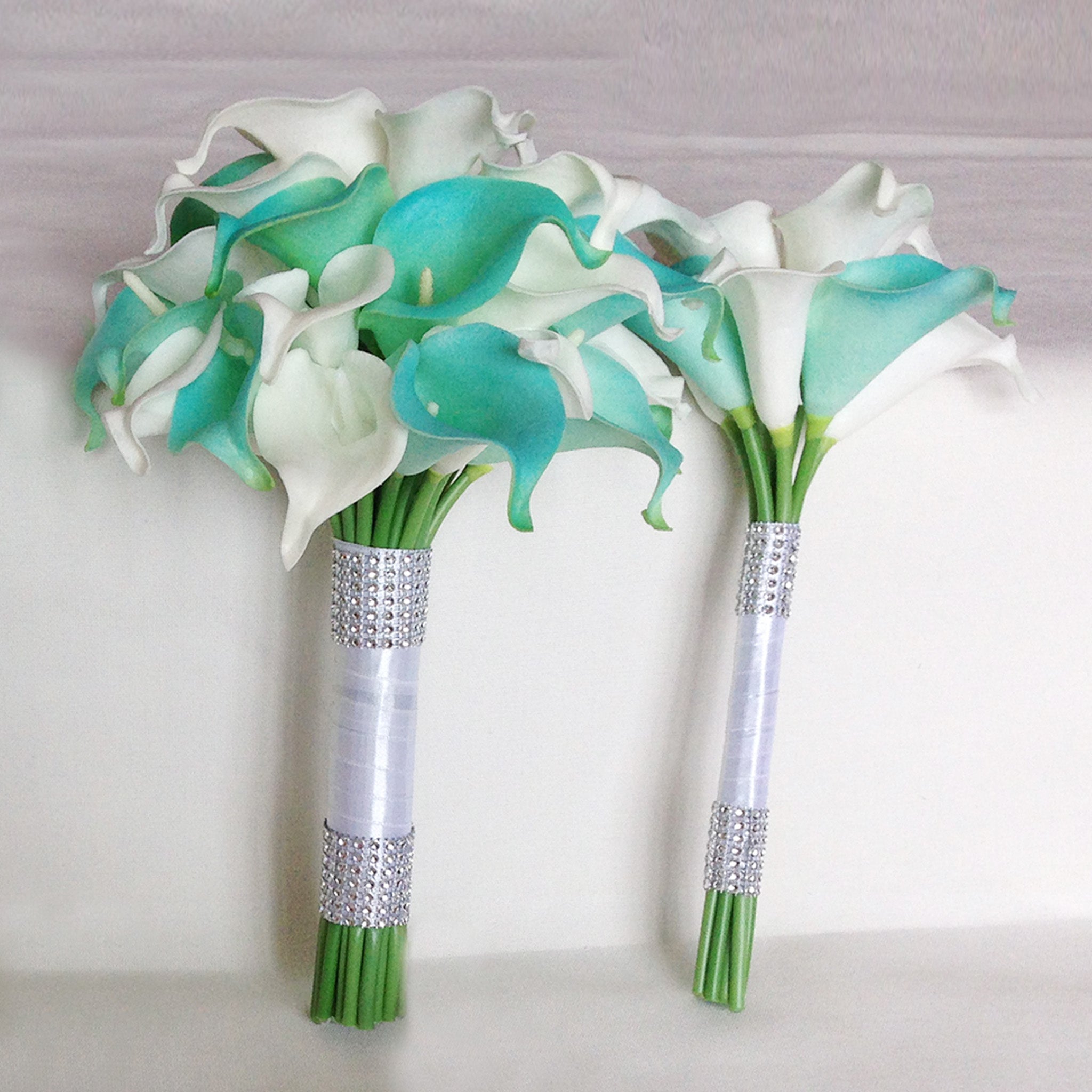 Wedding Bridal Bouquet Package Pool Blue and White Calla Lily Bouquet