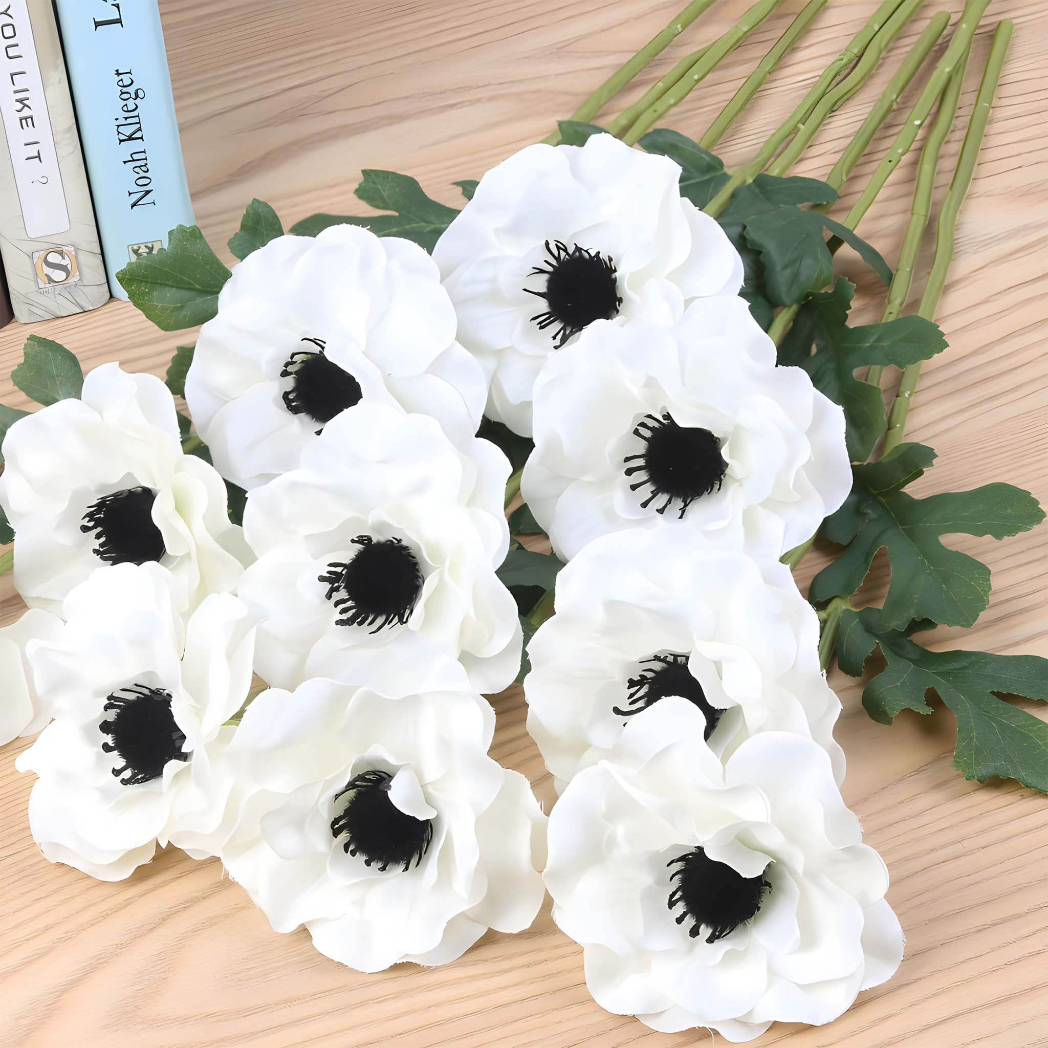Silk White Poppy Anemone 10 blooms 19 inch