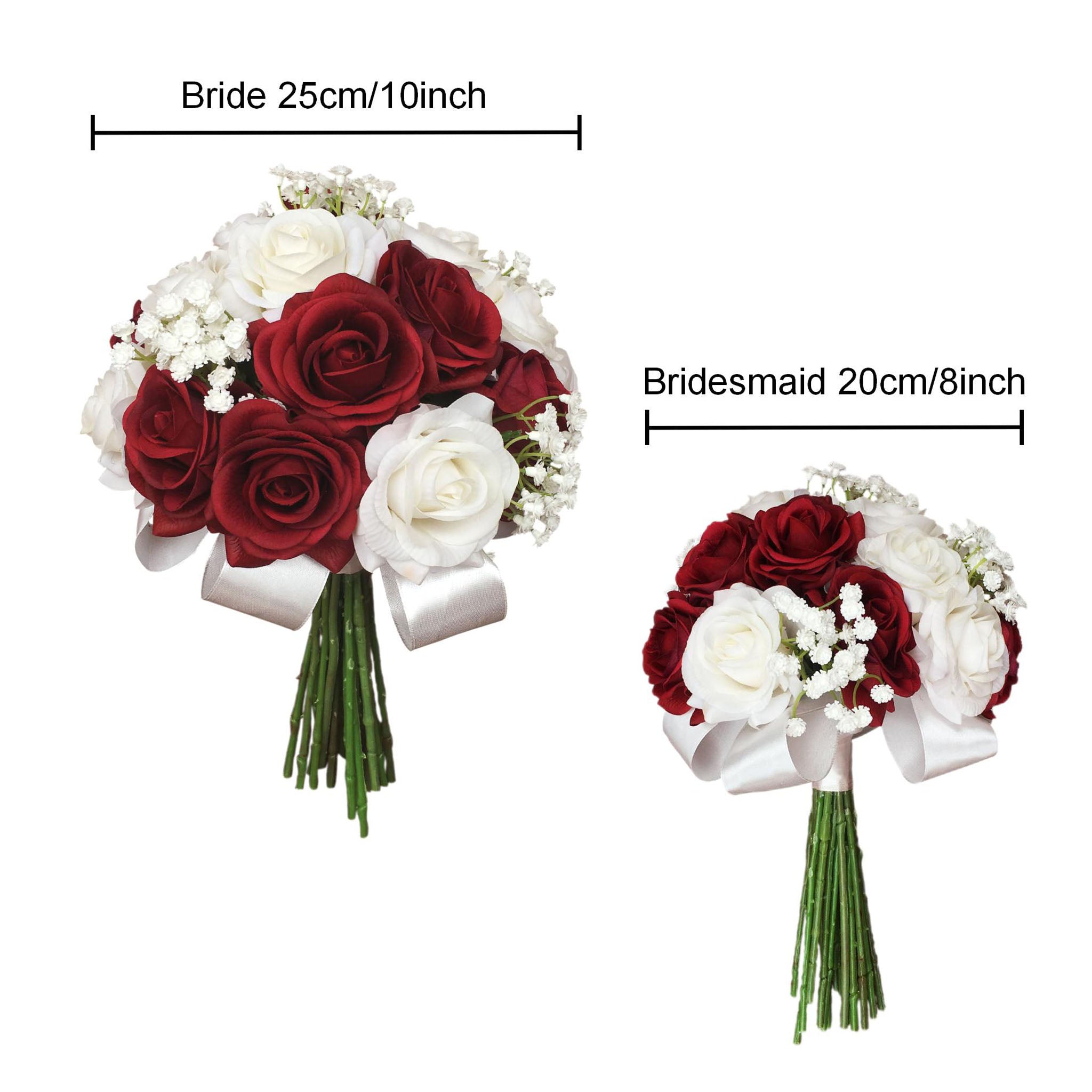 Burgundy and White Bouquet Real Touch Rose Wedding Bouquet