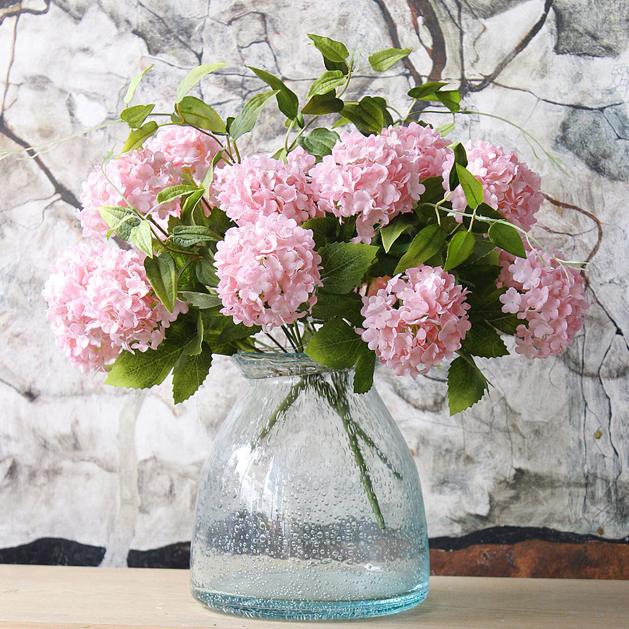 Small Flower Bunch Pink Silk Hydrangea Bush