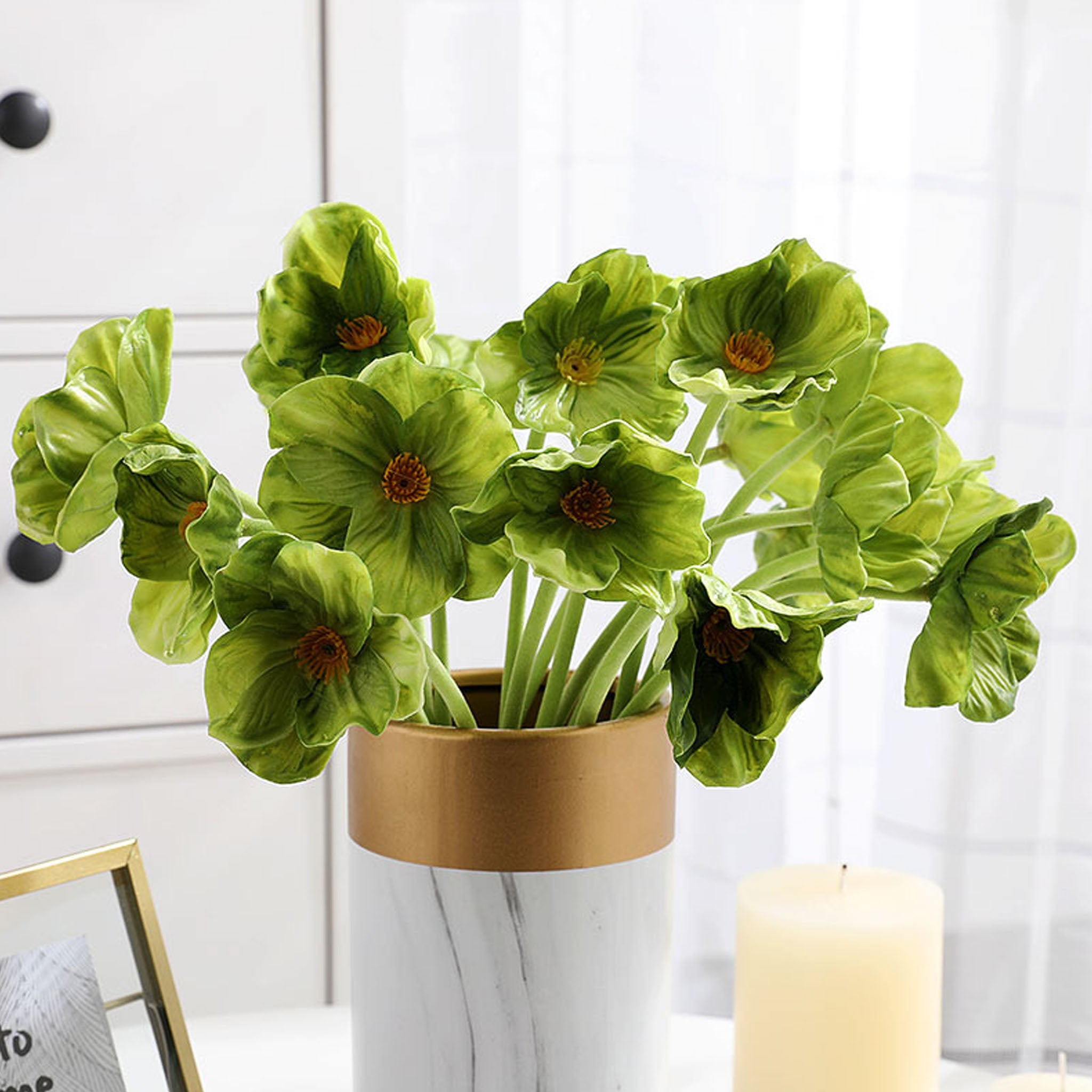 Artificial Poppies Green PU Real Touch Flowers