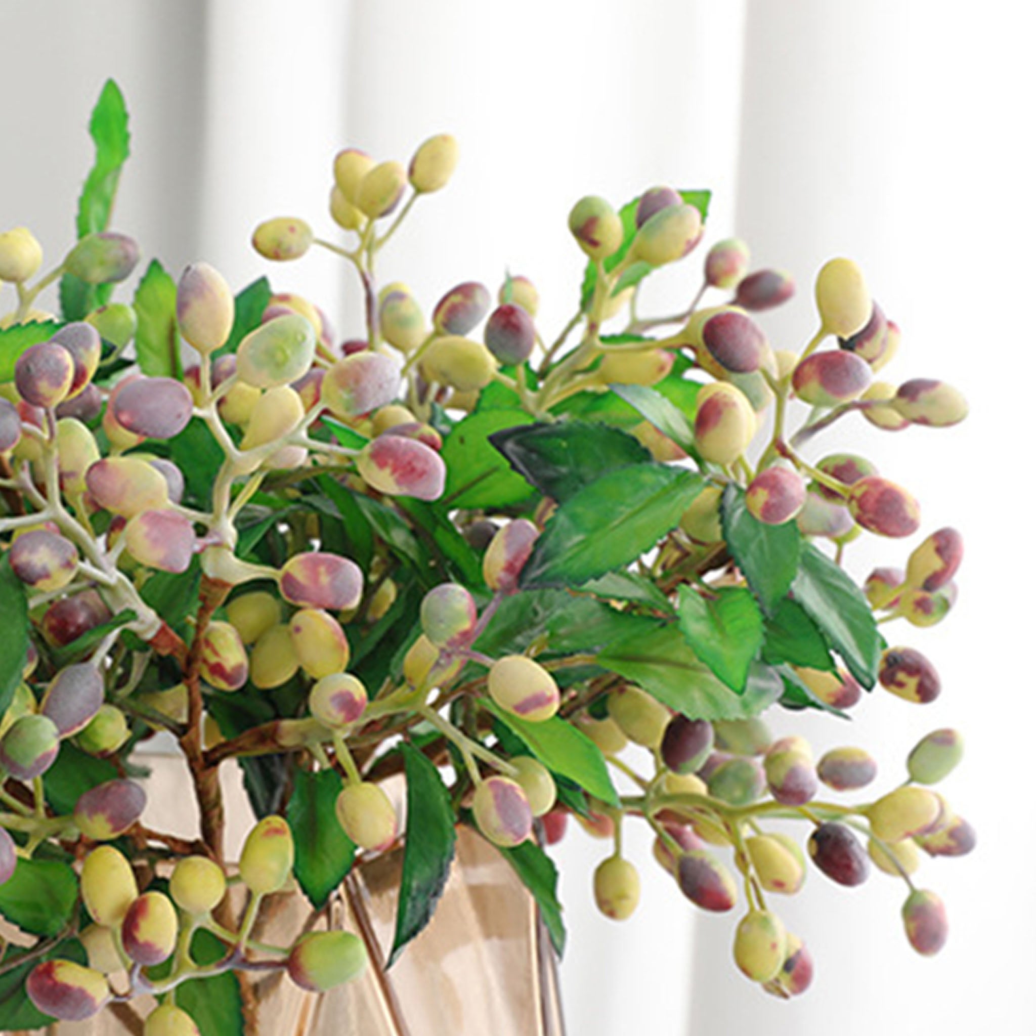 Faux Olive Berry Branch Blueberries with Leaves