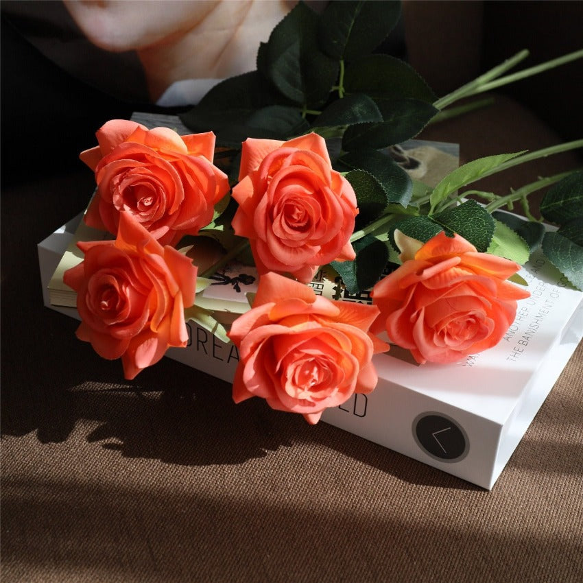 Latex Roses Silk Flowers Artificial 10 Stems for Home Decor