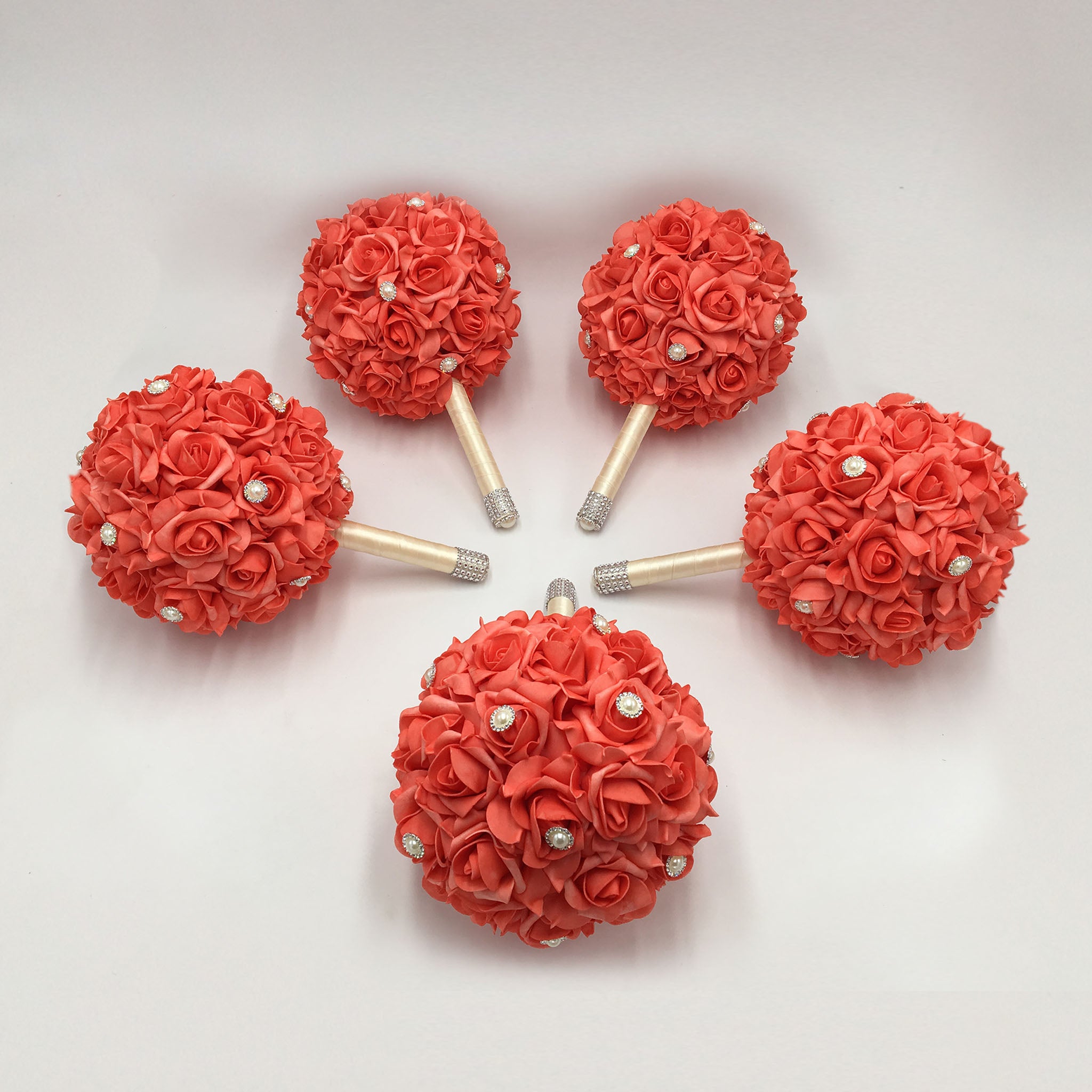Coral Roses Bridesmaid Wedding Bouquet