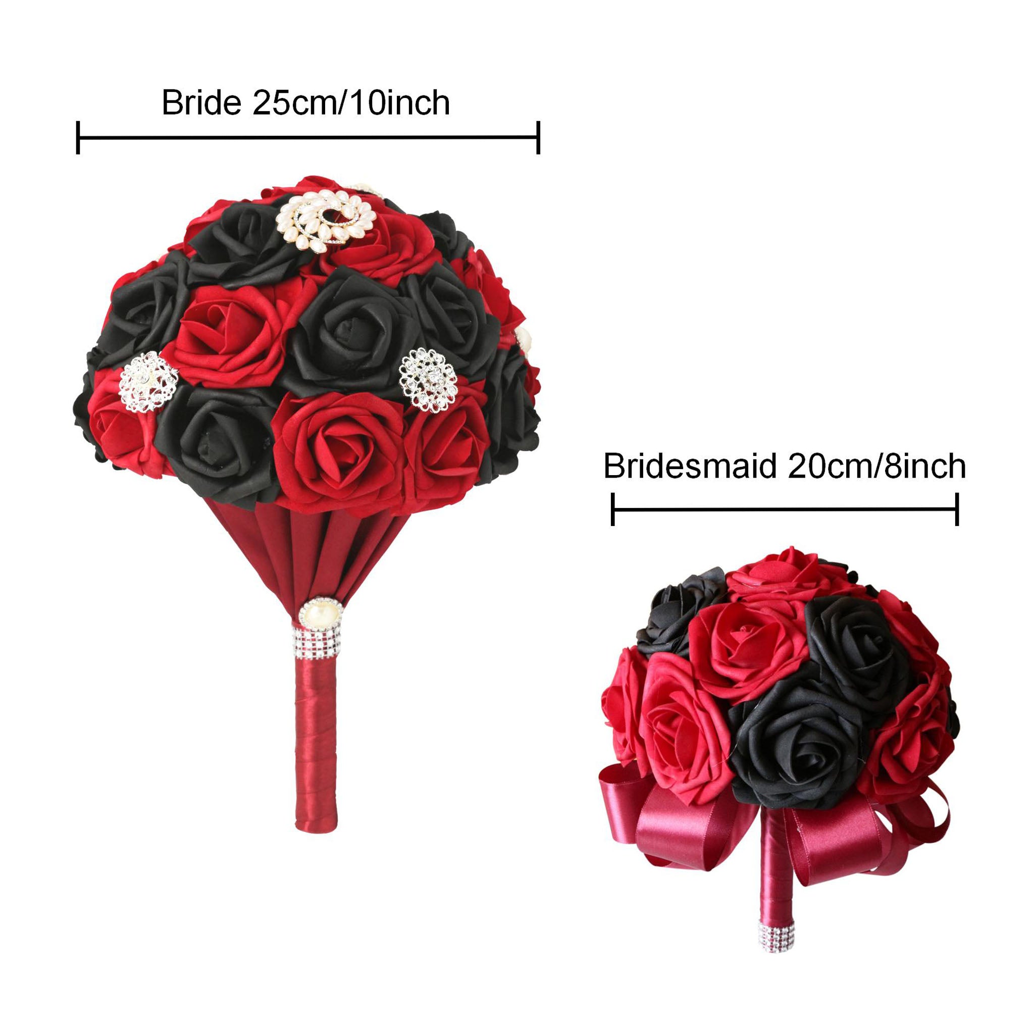 Dark Red White Black Roses Artificial Flower Bouquet