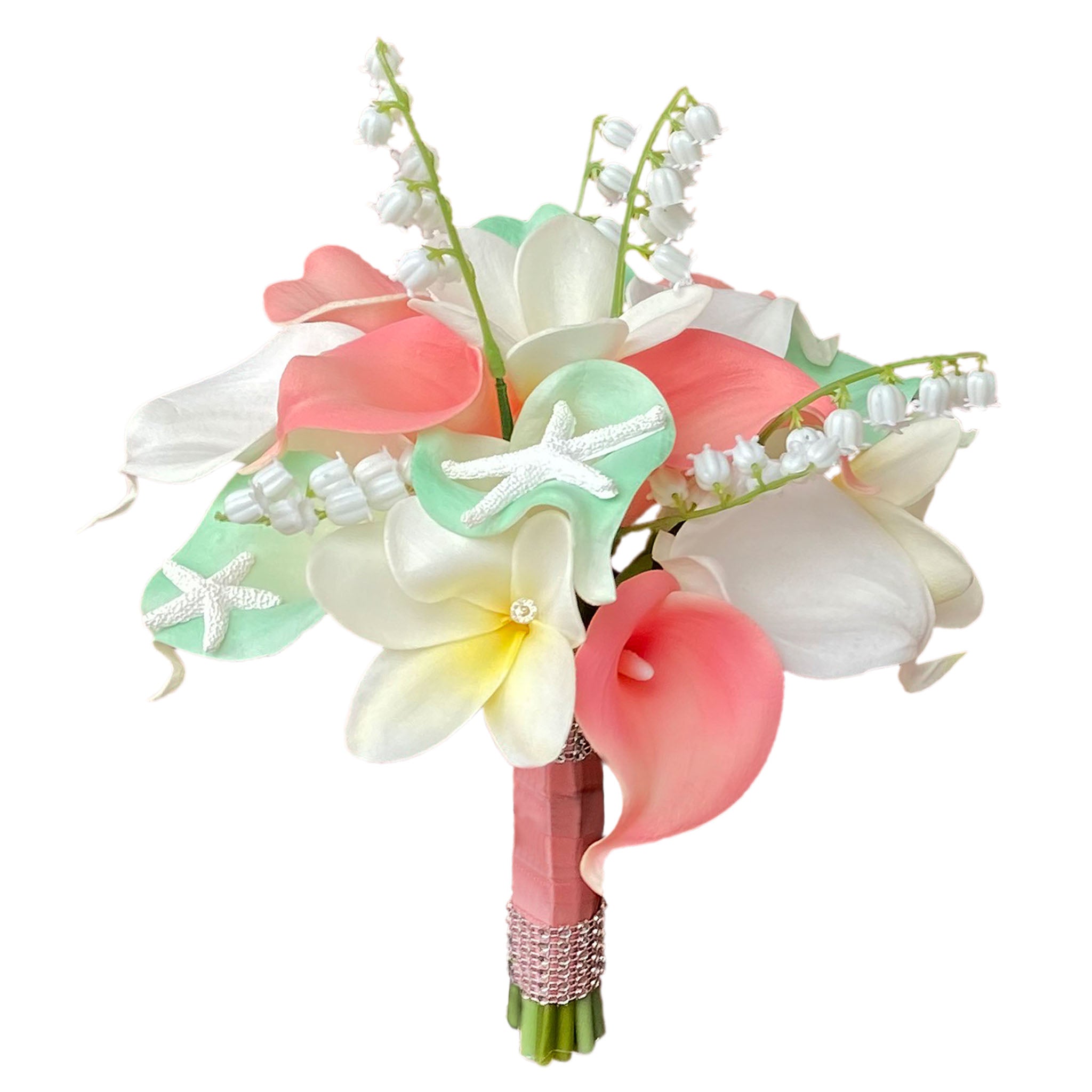 Beach Wedding Bridal Bouquet Coral Mint Calla Lily
