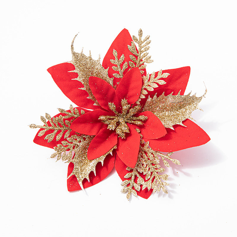 Christmas Flowers Artificial Poinsettia Glitter Decorations Xmas Tree Ornaments