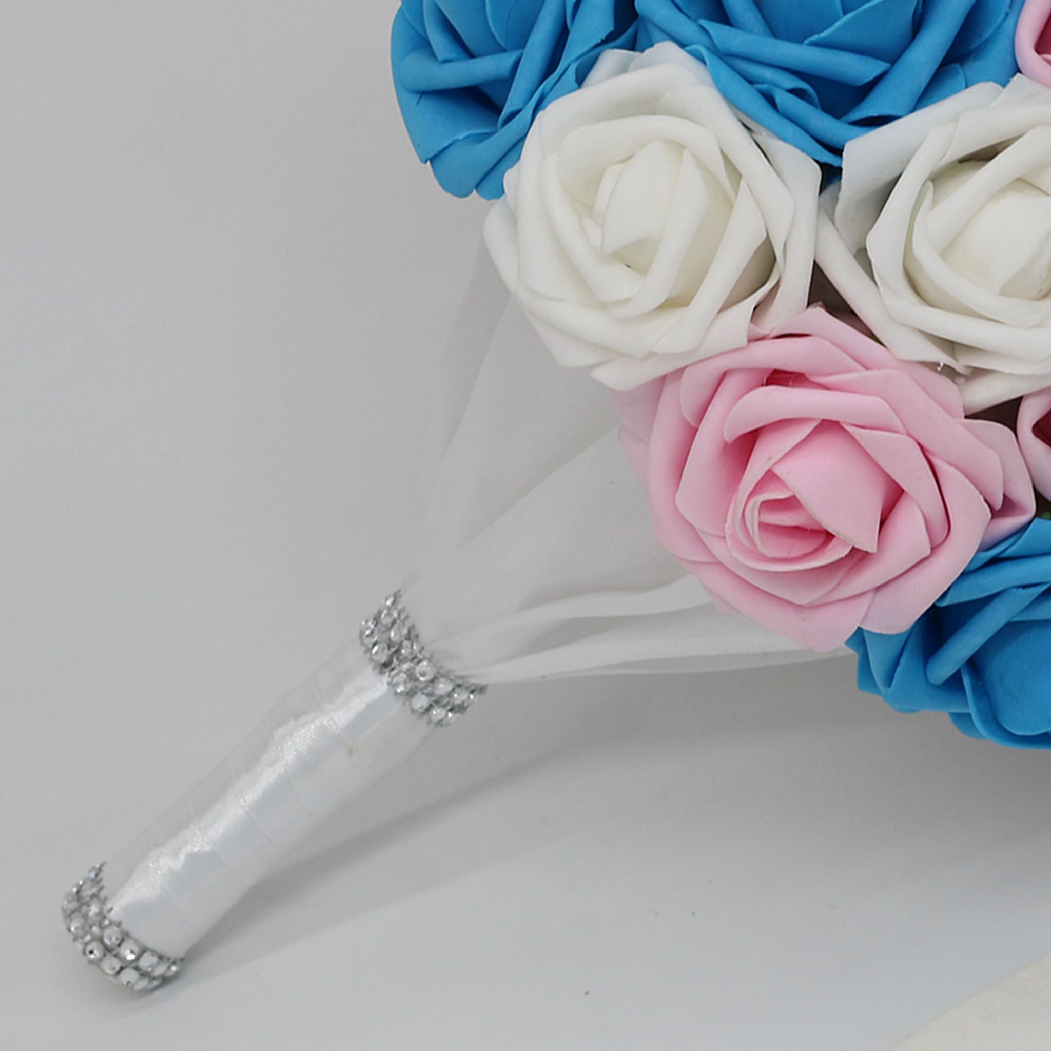Turquoise White Pink Bridal Bouquet Fake Roses