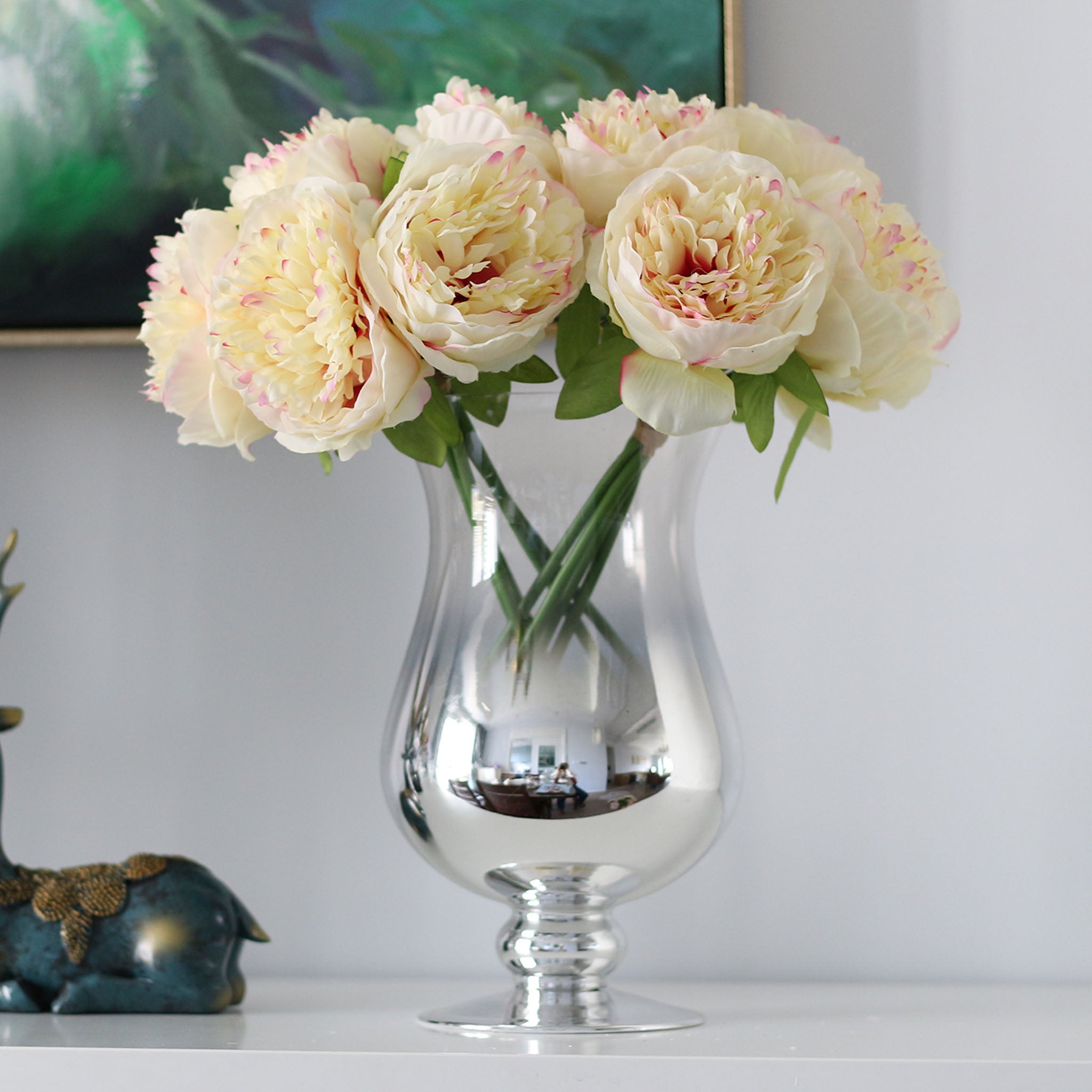 Champagne Silk Peony Bouquet Quality Wedding Flowers 5 Heads Peonies Crafts