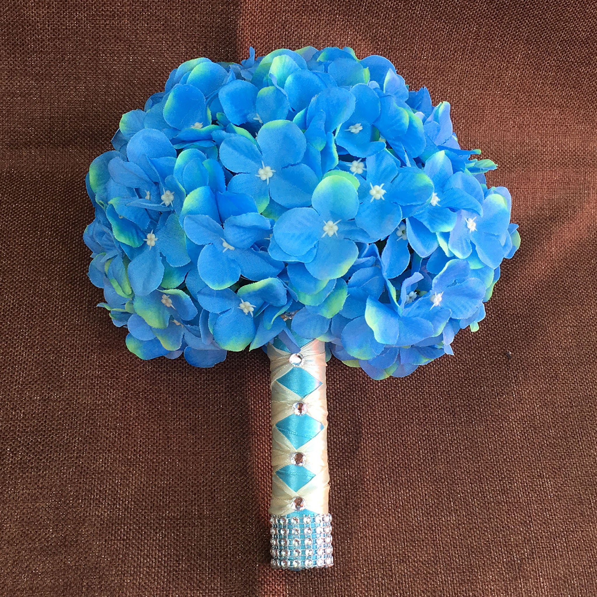Wedding Bouquet Blue Hydrangea Fake Flower Bouquet Boutineer