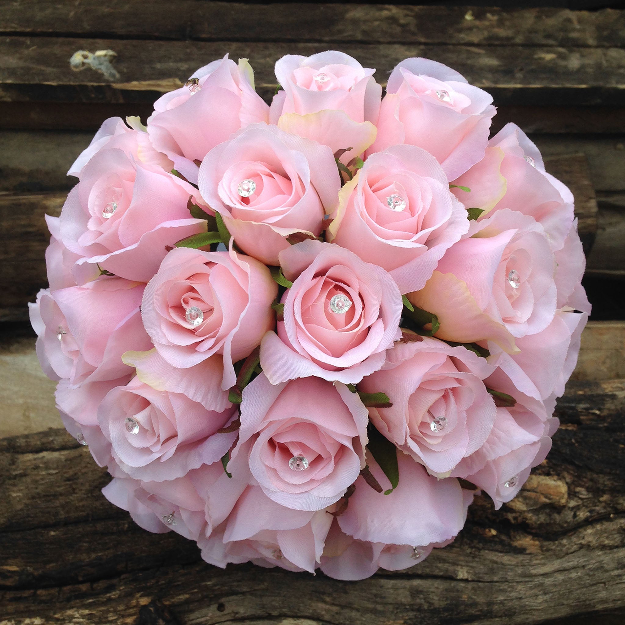 Pink Rose Bouquet Silk Flower Bridal Wedding Bouquet with Crystal
