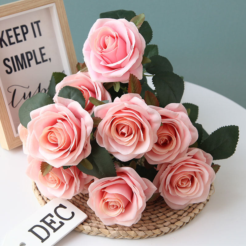 Rose Gold Mauve White Pink Silk Rose Bouquet Fake Flowers