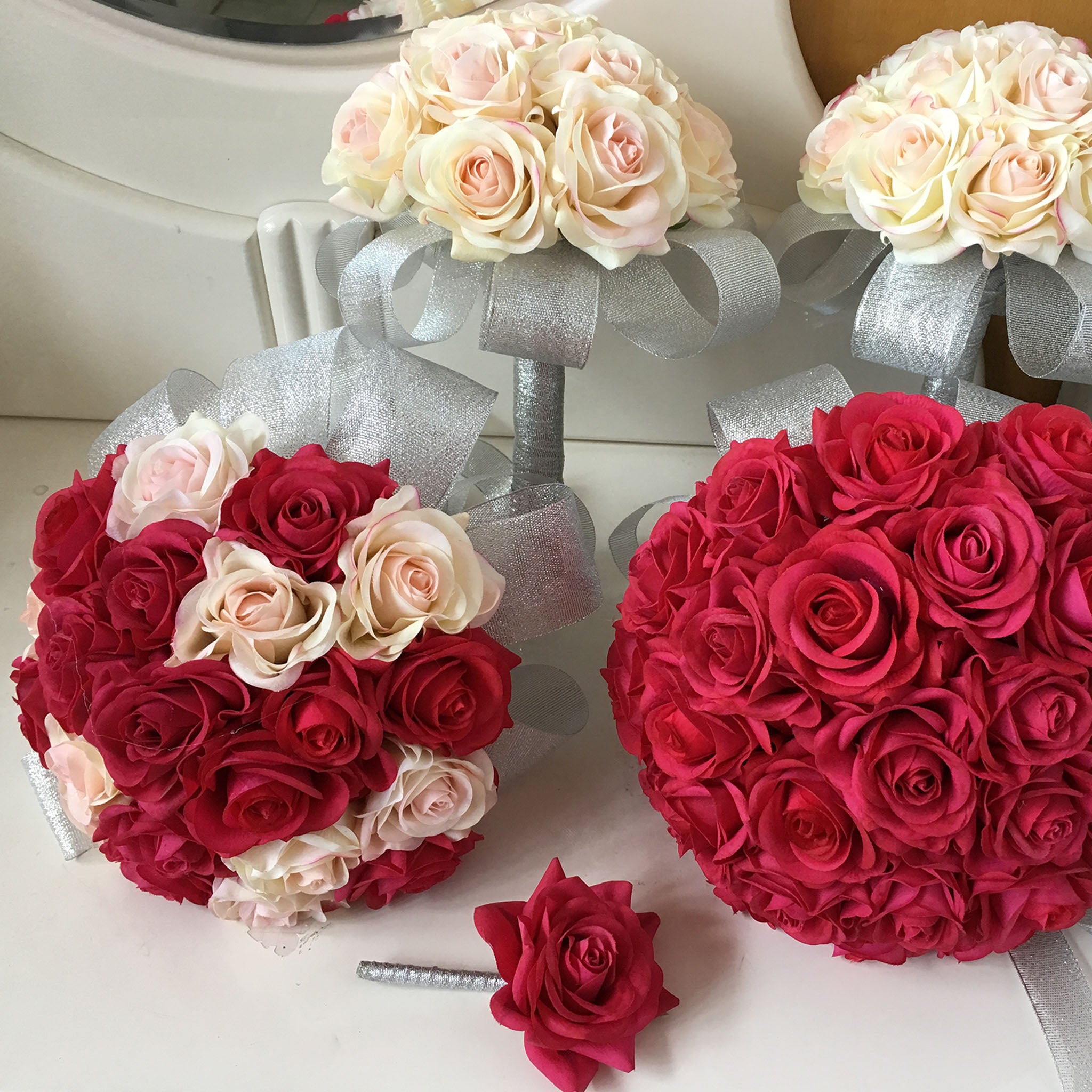 Real Touch Flower Wedding Bouquets Sets Fuchsia Champagne