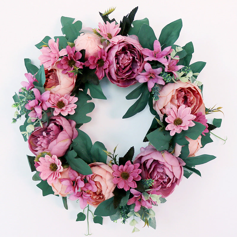 Pink Flower Wreath for Fall Wedding Front Door Decoration 15 inch
