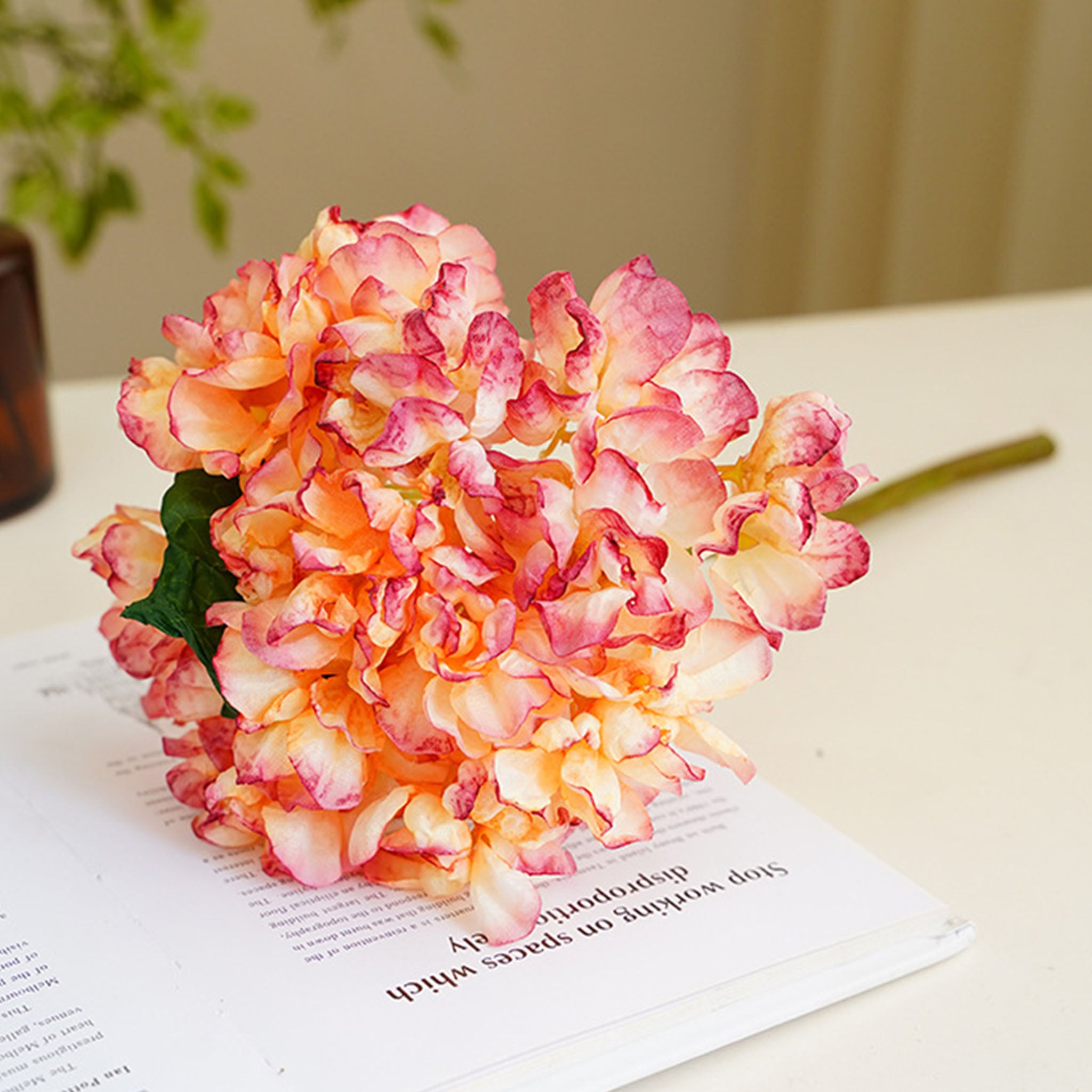 Large Hydrangea Bush Faux Flowers Short Stem