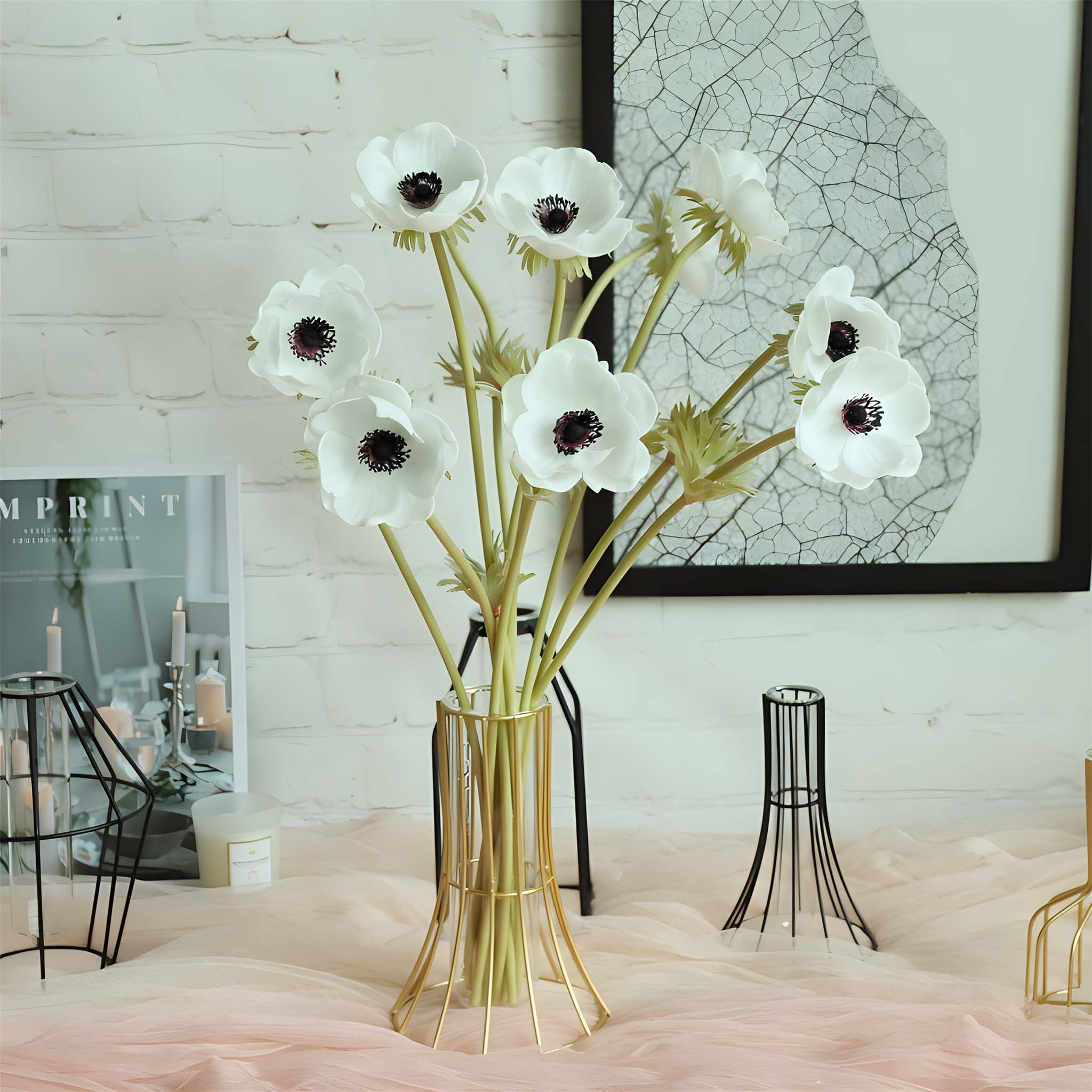 Fake Anemone White Wedding Flowers 10 Blooms