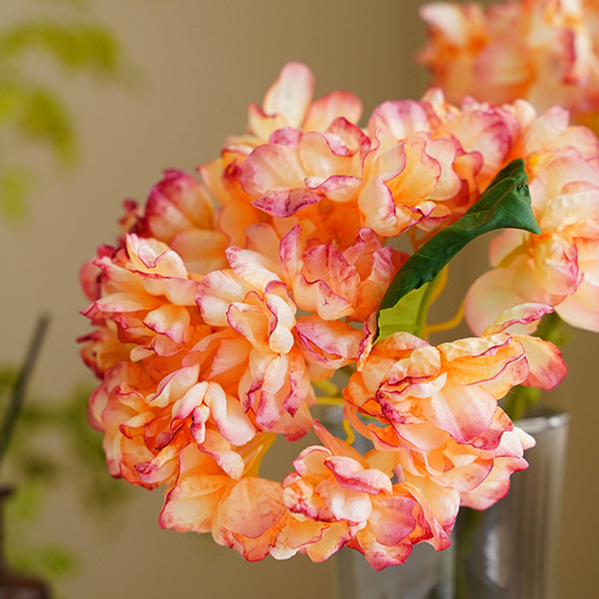 Large Hydrangea Bush Faux Flowers Short Stem