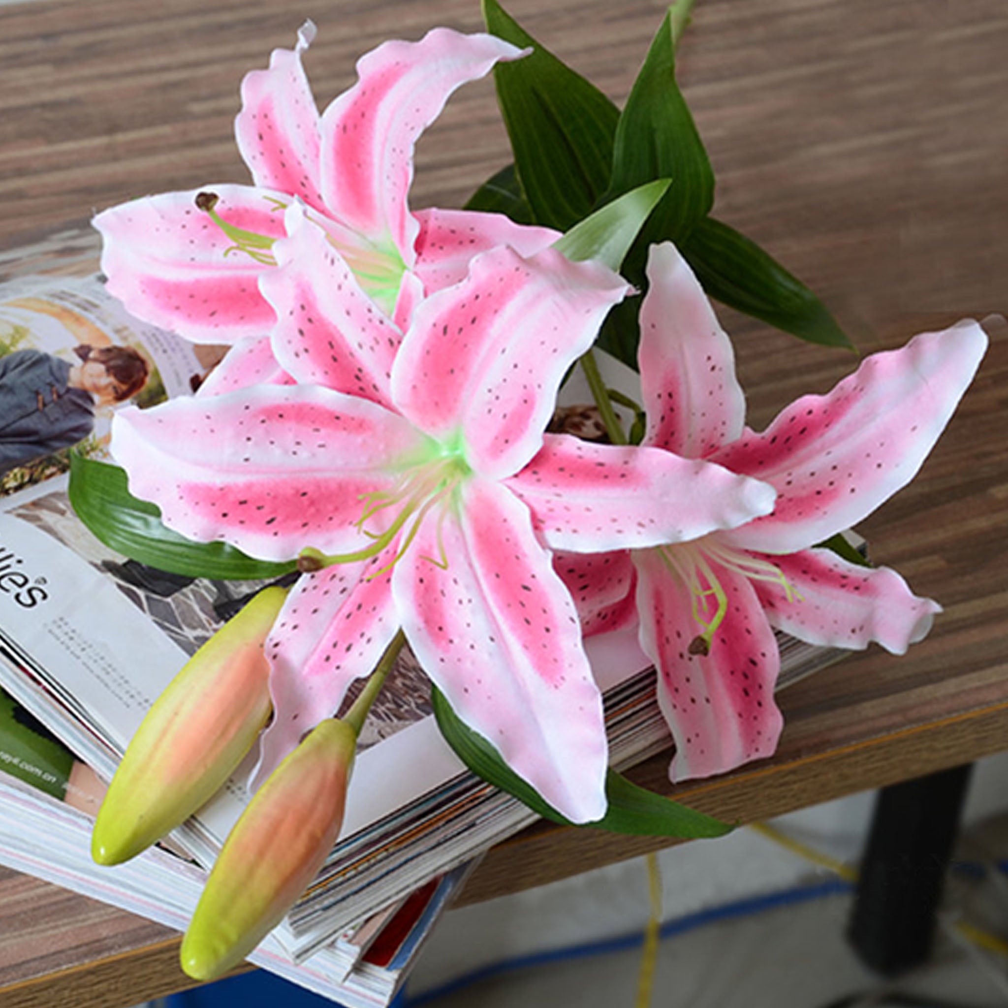 Artificial Flowers Pink White Tiger Lilies for Wedding Bouquet Centerpieces
