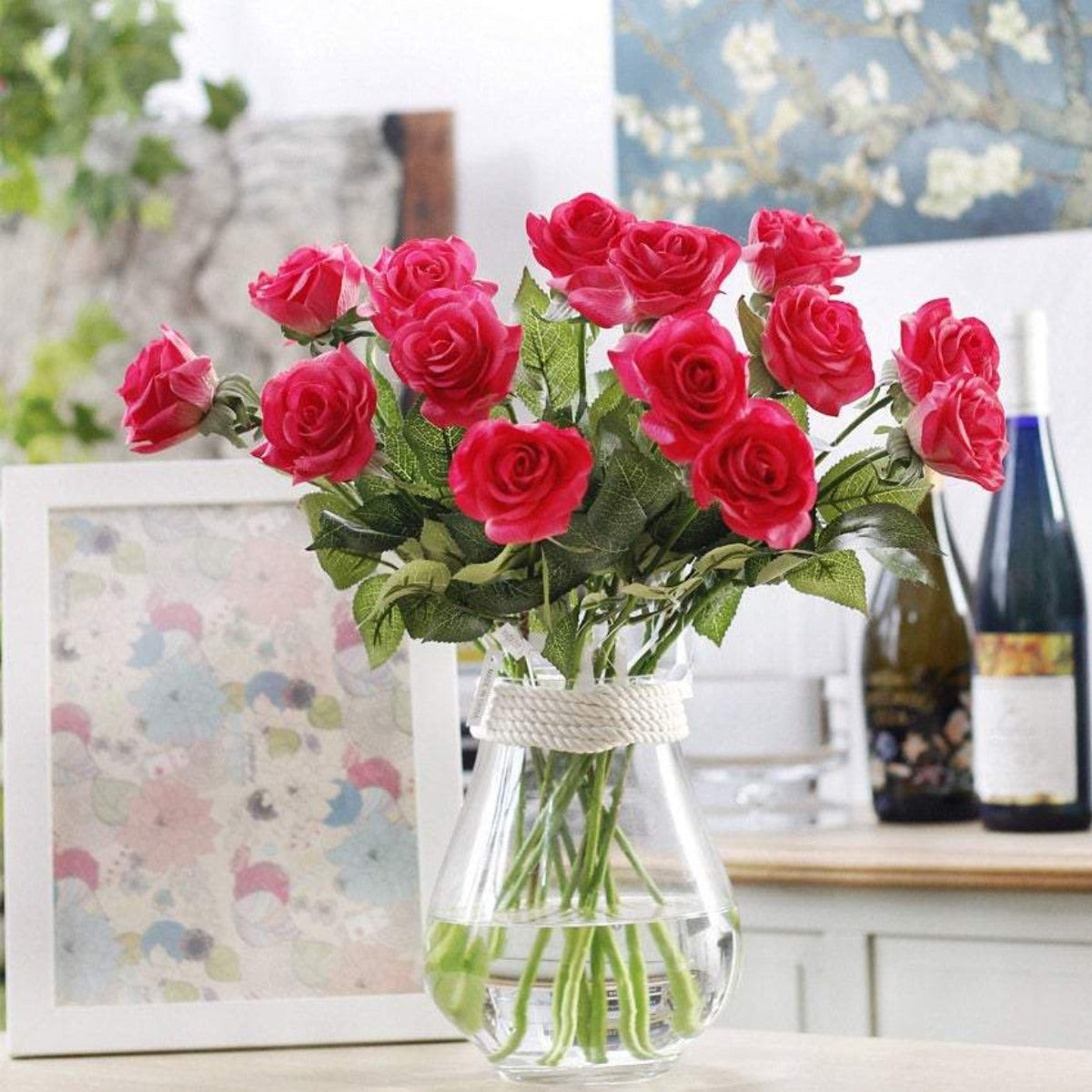 Fuchsia Real Touch Roses for Table Decor 10pcs