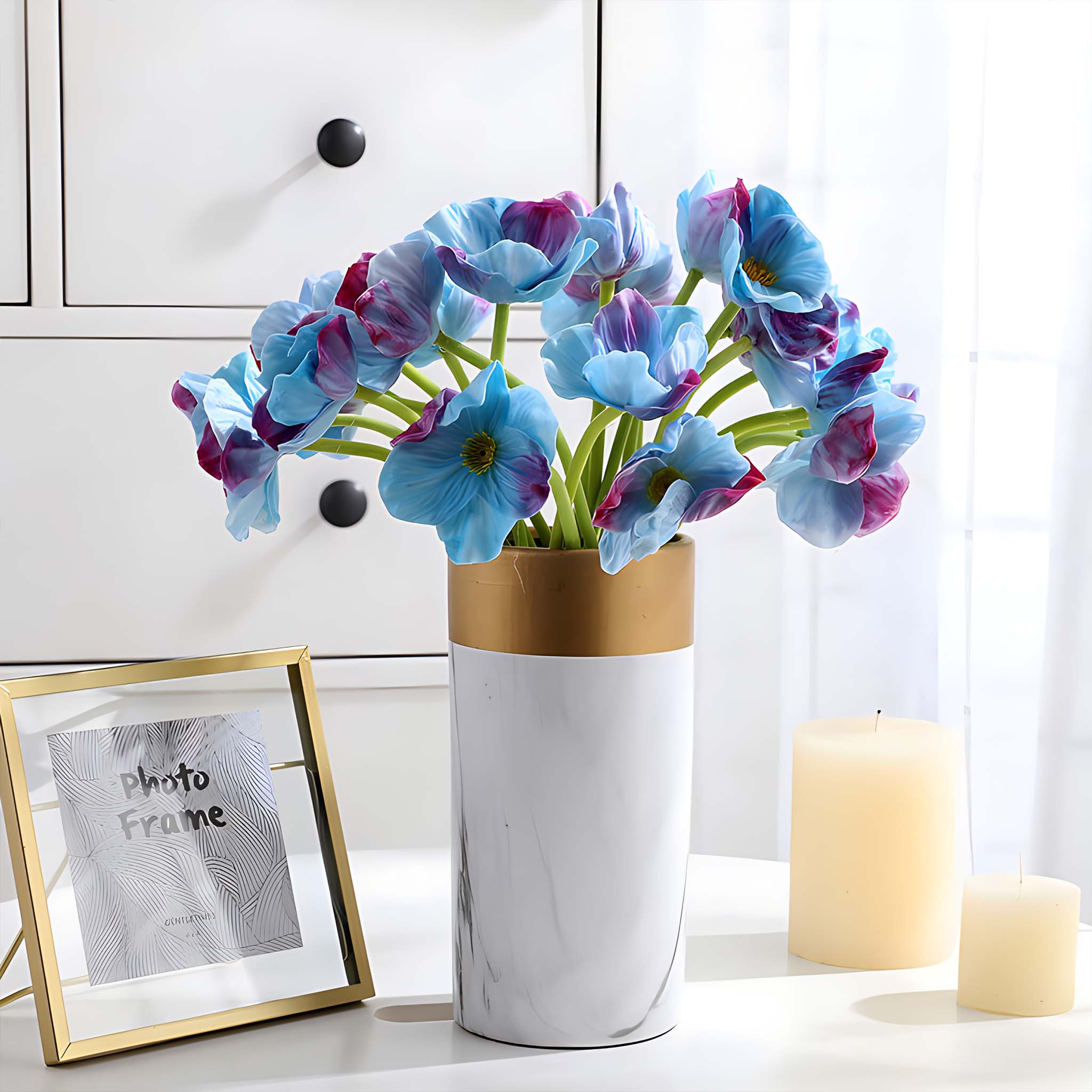 Blue Purple Fake Poppy Wedding Flowers