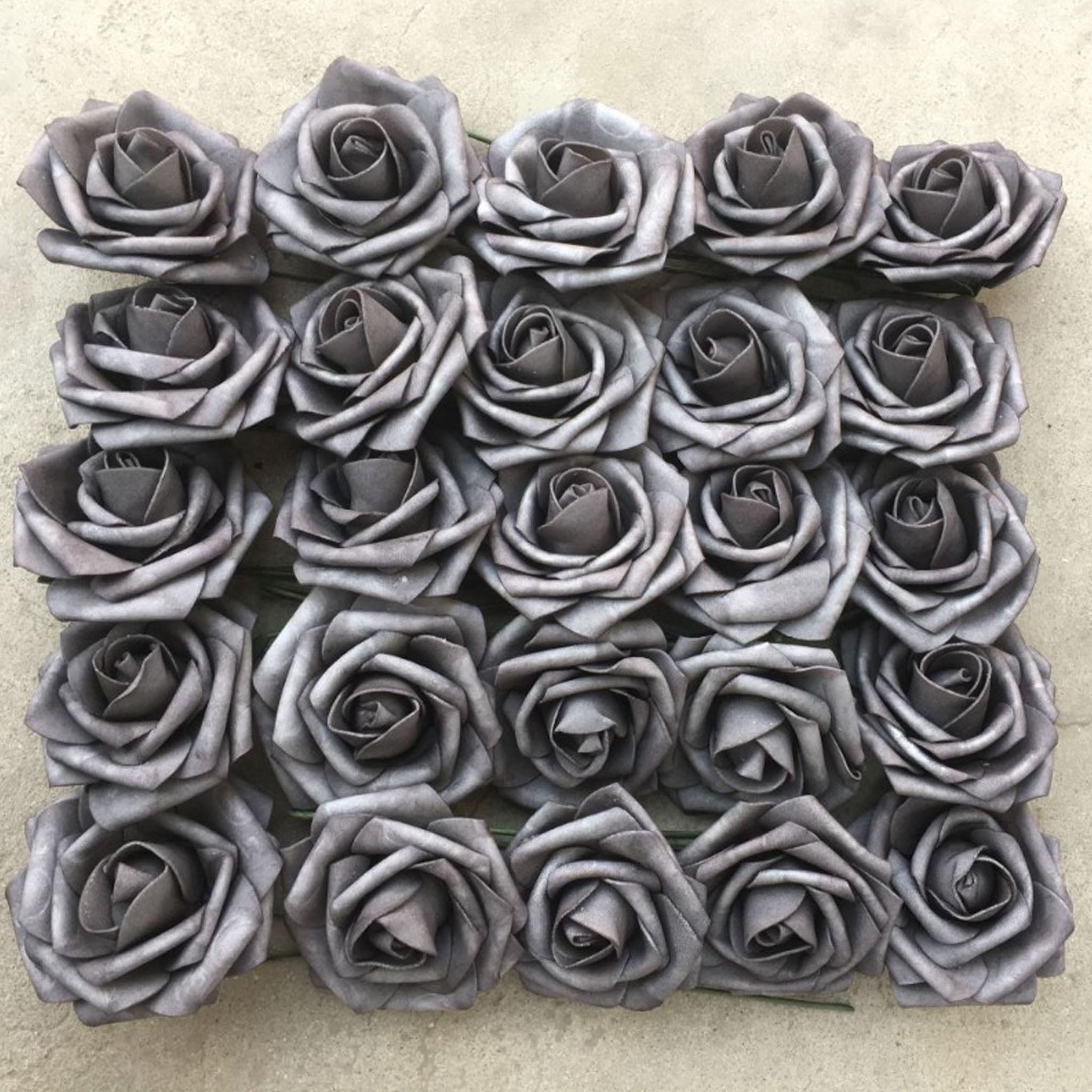 Dark Gray Roses Fake Flowers 50 Bulk