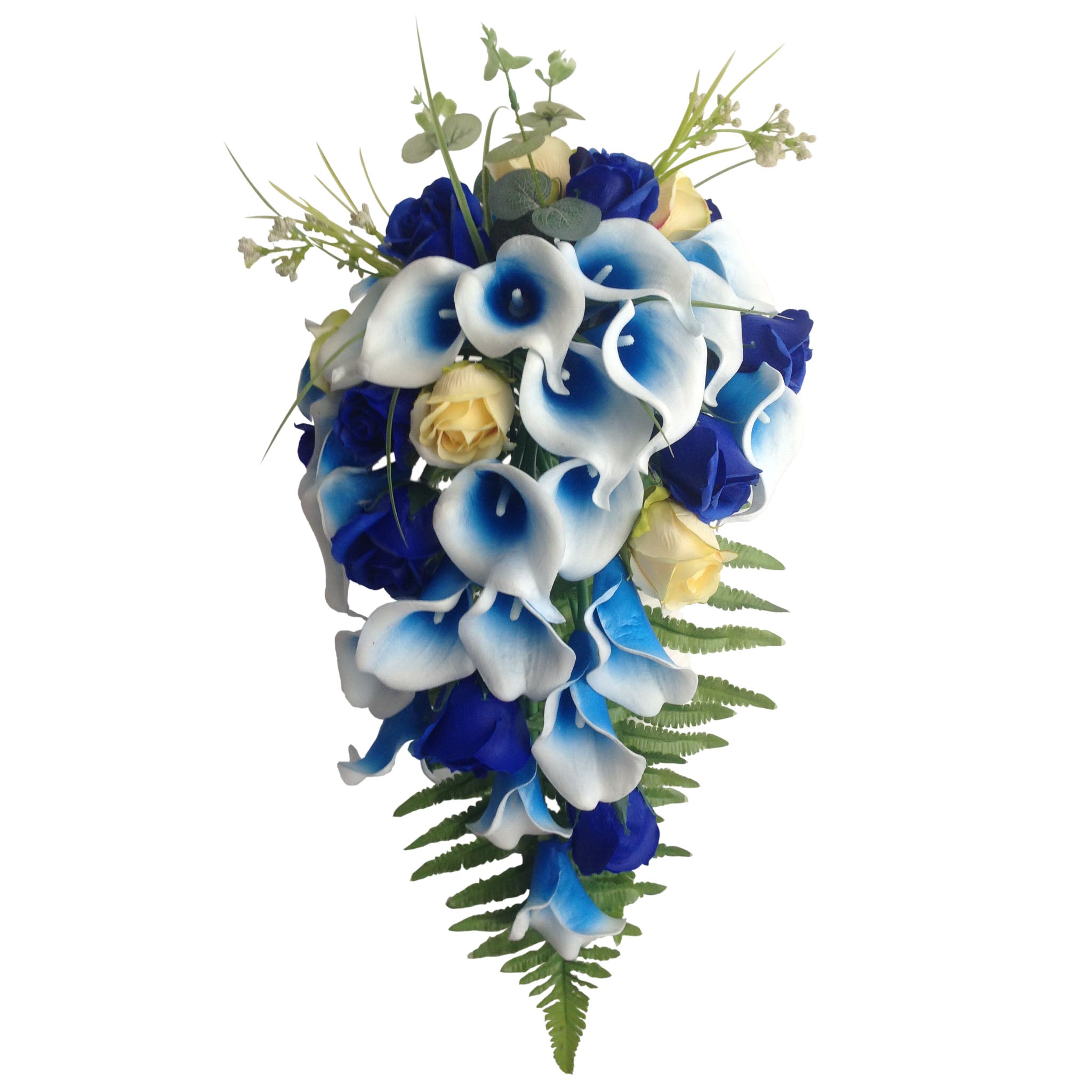 Royal Blue Calla Lily and Rose Cascade Wedding Bouquet